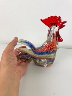 Large, mid-century, multicolored Murano glass rooster, 1960s