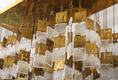 Large Mid Century Murano Glass and Brass Chandelier.