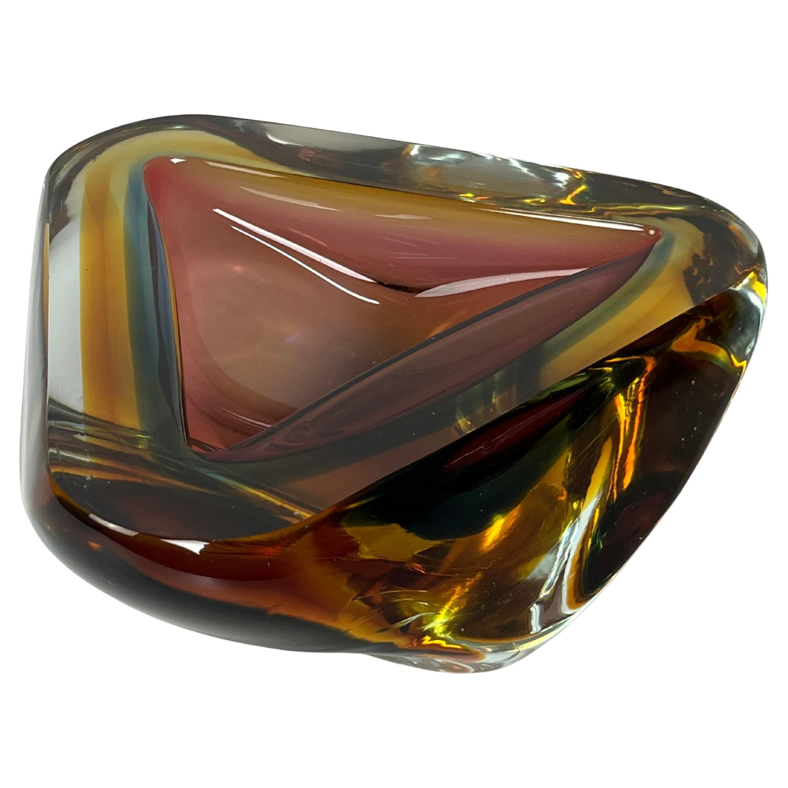 Cenicero grande de cristal de Murano de mediados de siglo Ámbar, años 60