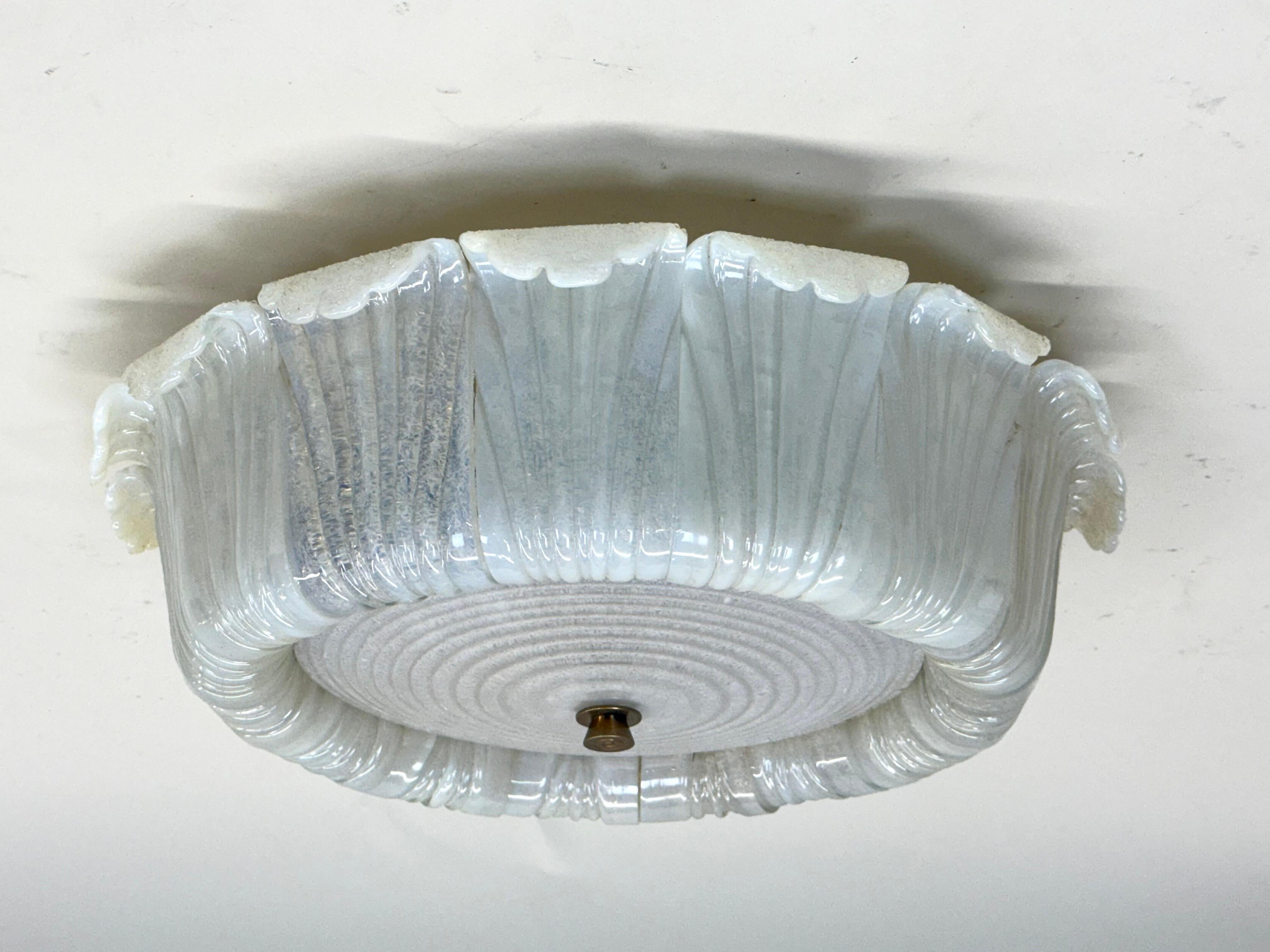 Mid-Century Modern Large Mid-Century Murano Glass Flush Mount Chandelier by Barovier e Toso, 1940 For Sale