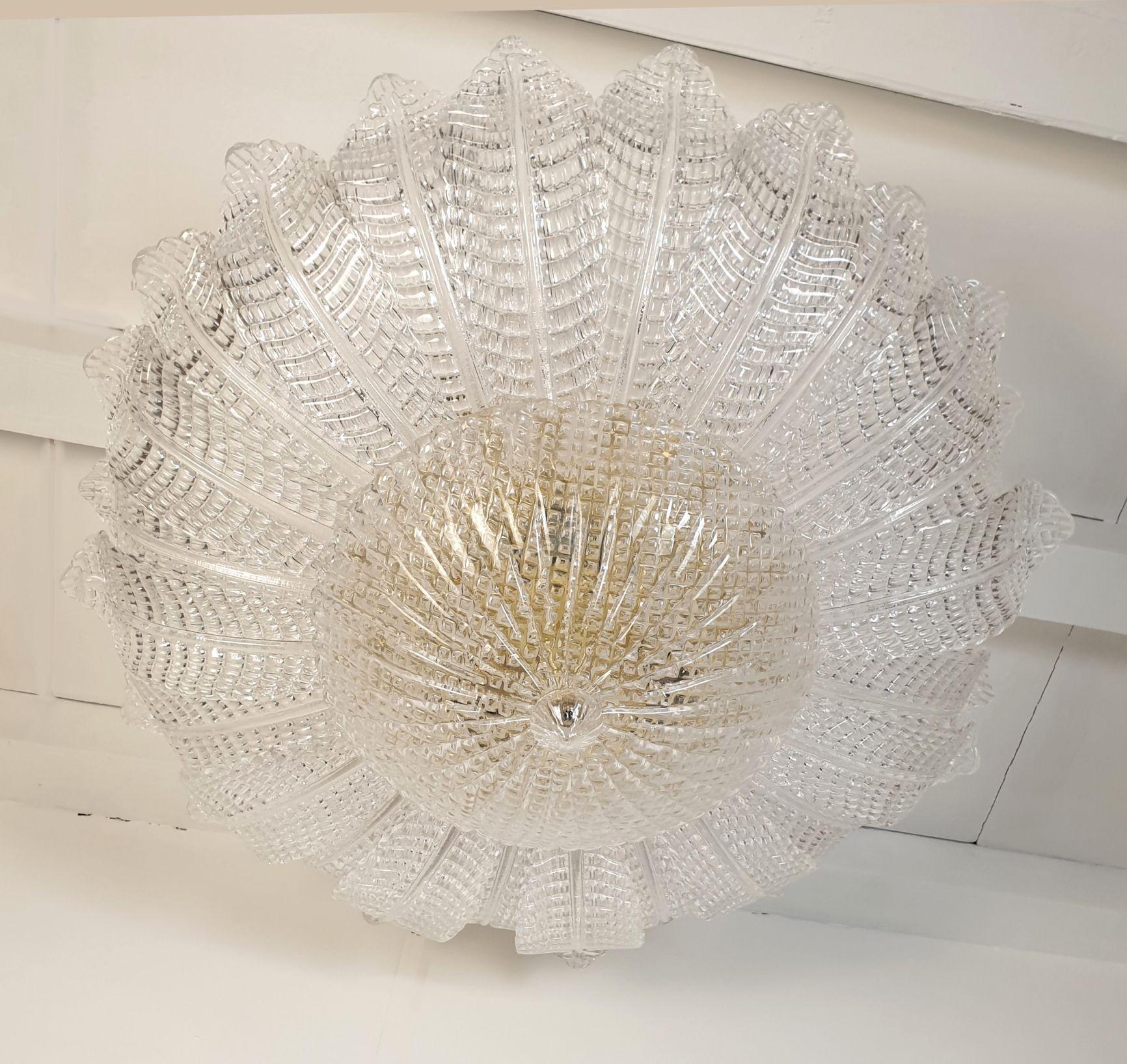 Mid-Century Modern Large Midcentury Murano Glass Leaves Chandelier