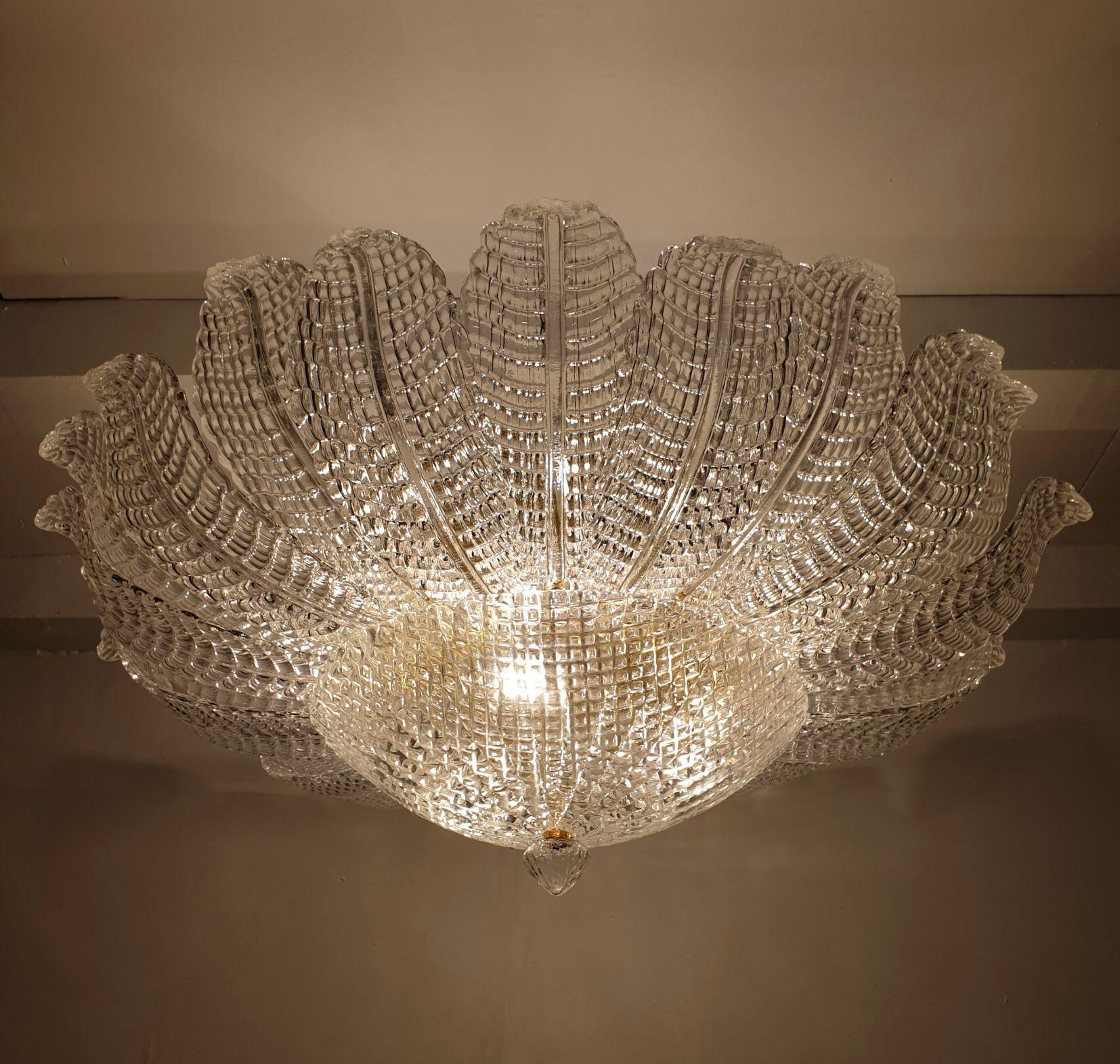 Large Midcentury Murano Glass Leaves Chandelier In Excellent Condition In Dallas, TX