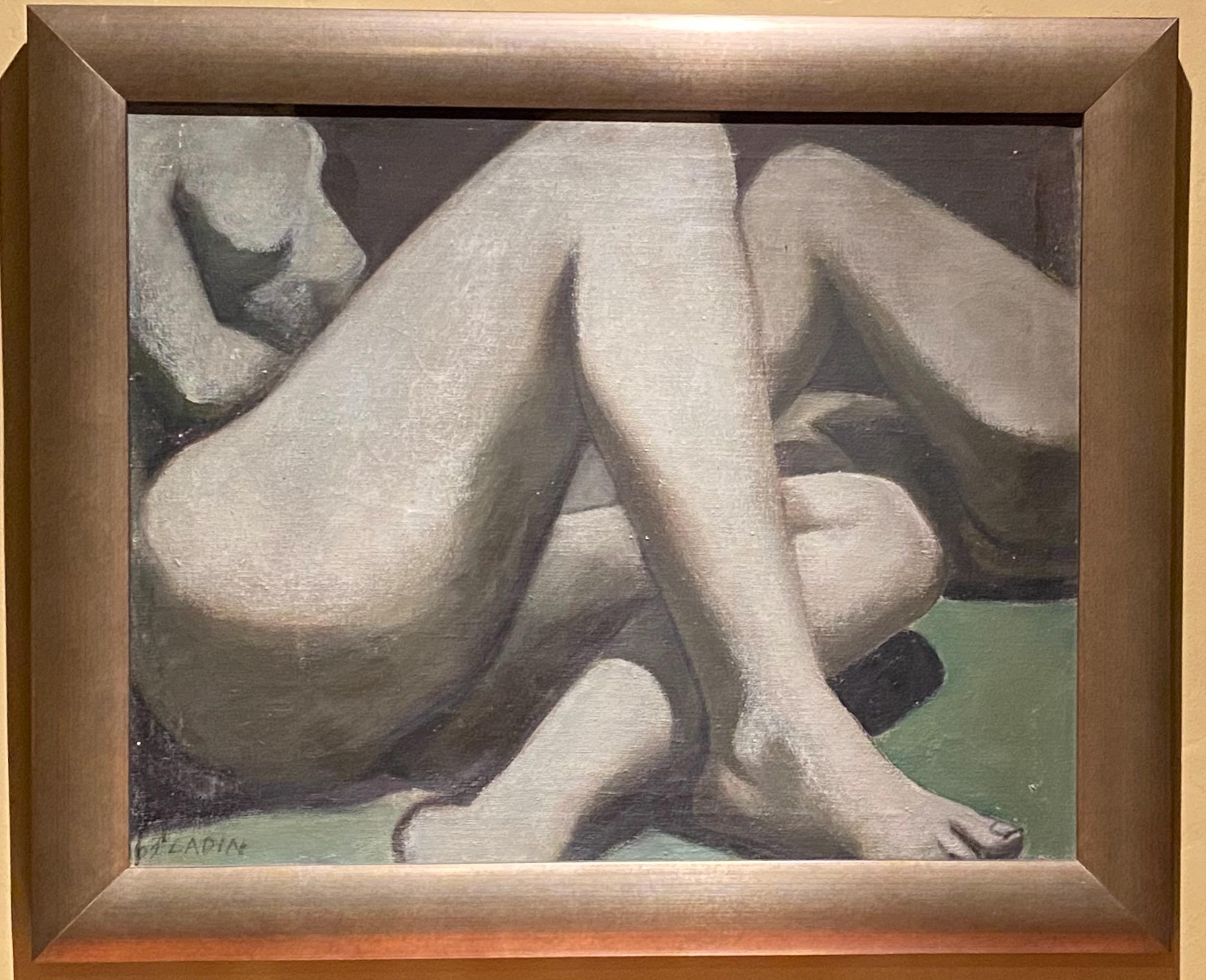 Large impressive painting of nude figures. Oil on canvas, recently framed, signed Ladin (California Bay Area artist).
American, mid-20th century.
Measurement of the painting without the frame 29.5 inches x 23.25 inches.
 