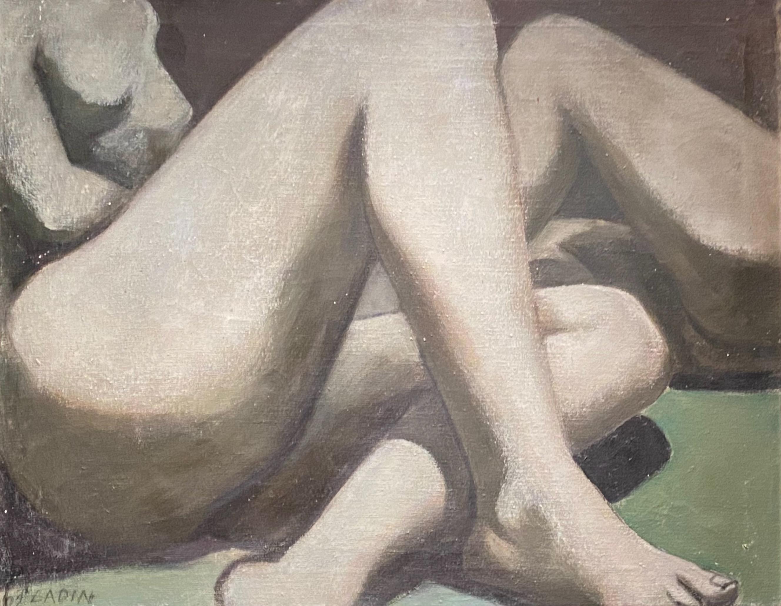 Mid-Century Modern Large Mid-Century Nude Figural Painting, California Artist Signed Ladin For Sale