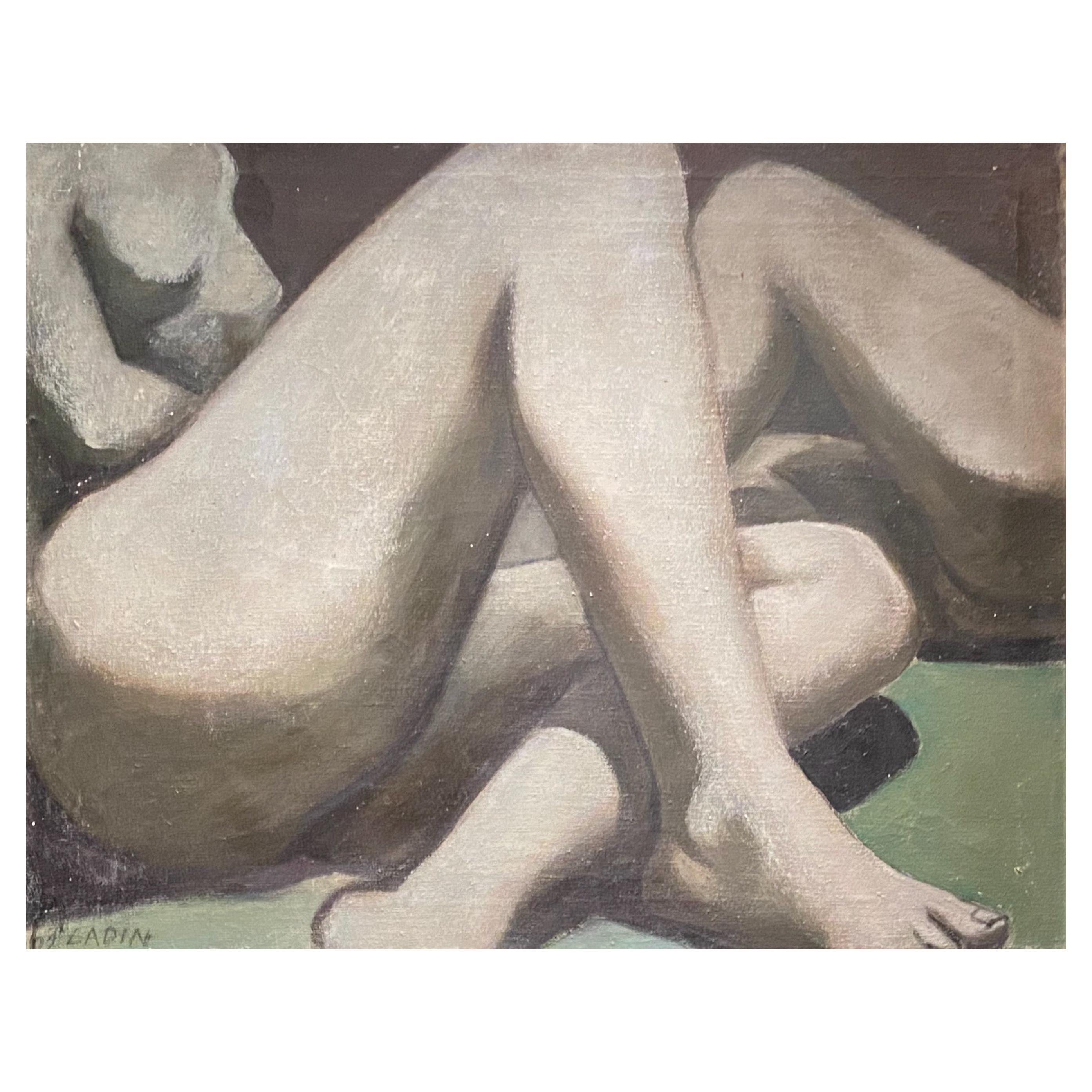 Large Mid-Century Nude Figural Painting, California Artist Signed Ladin