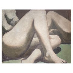 Large Mid-Century Nude Figural Painting, California Artist Signed Ladin
