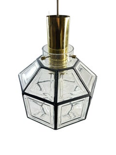 Large Mid-Century Octagonal Iron & Clear Glass Ceiling Light by Limburg, Germany