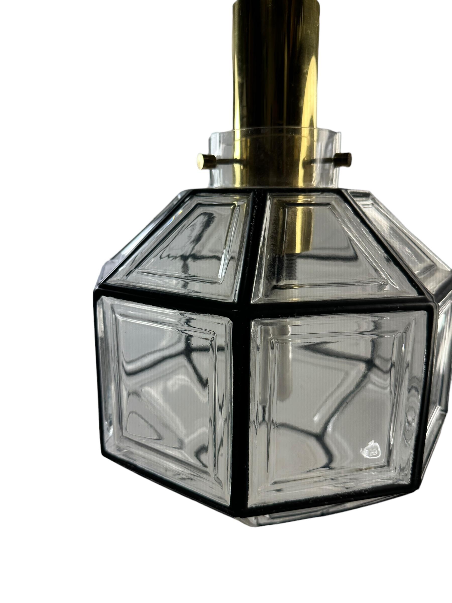 Mid-20th Century Large Mid-Century Octagonal Iron & Clear Glass Ceiling Light by Limburg, Germany For Sale