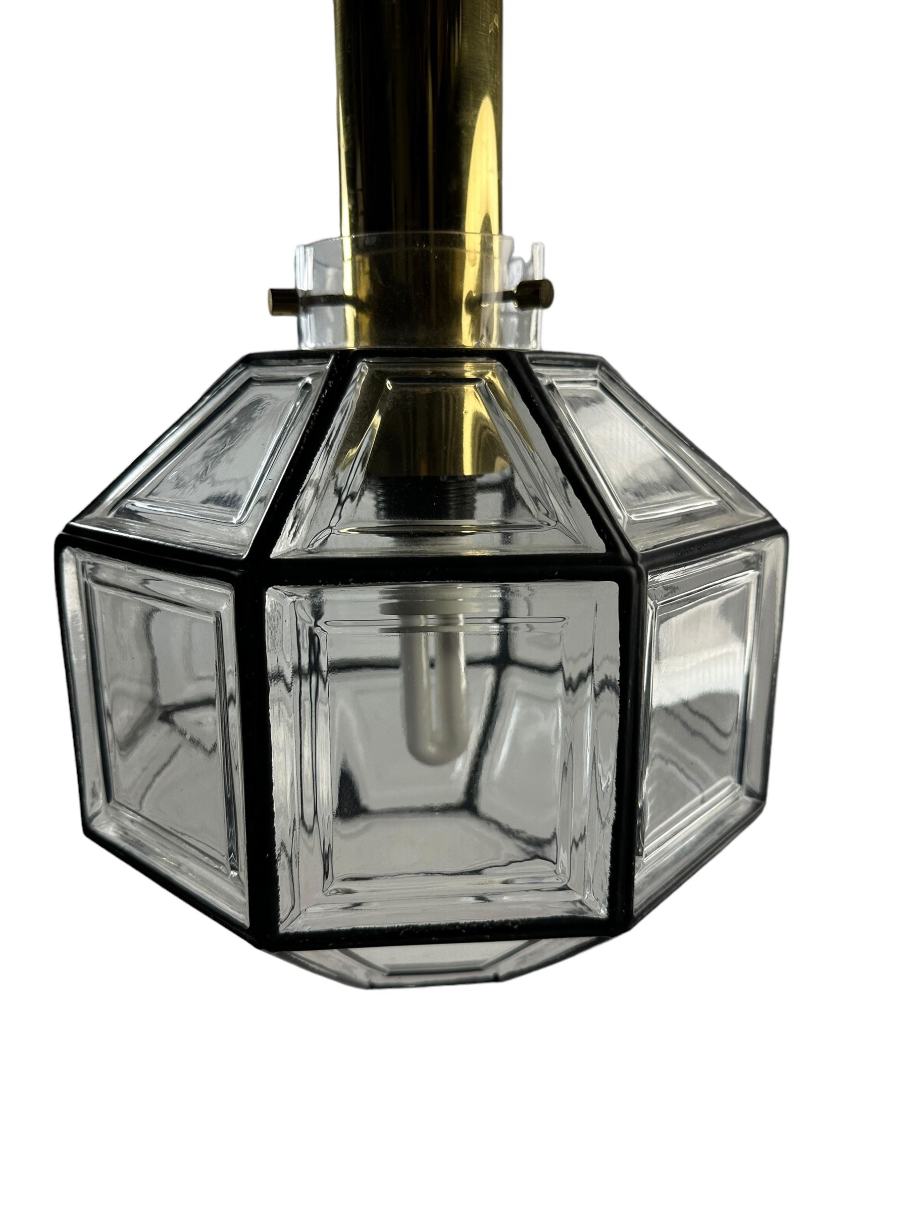 Brass Large Mid-Century Octagonal Iron & Clear Glass Ceiling Light by Limburg, Germany For Sale
