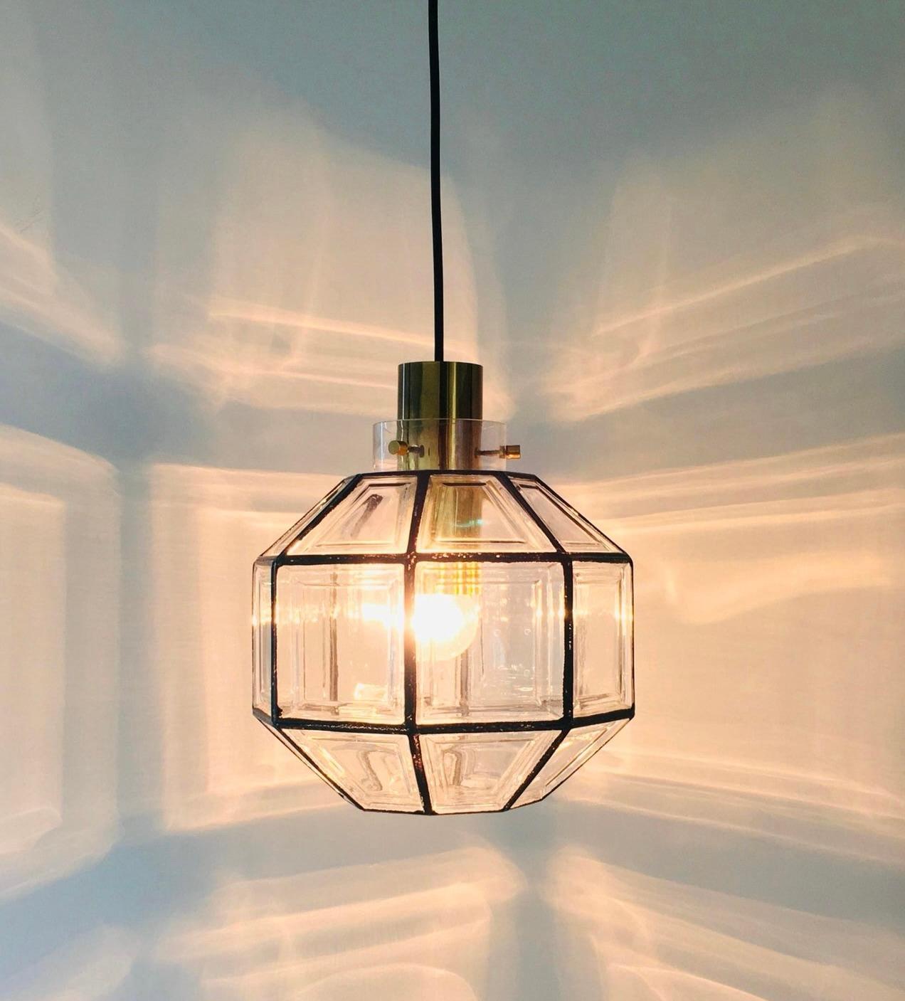 Large Mid-Century Octagonal Iron & Clear Glass Ceiling Light by Limburg, Germany For Sale 3