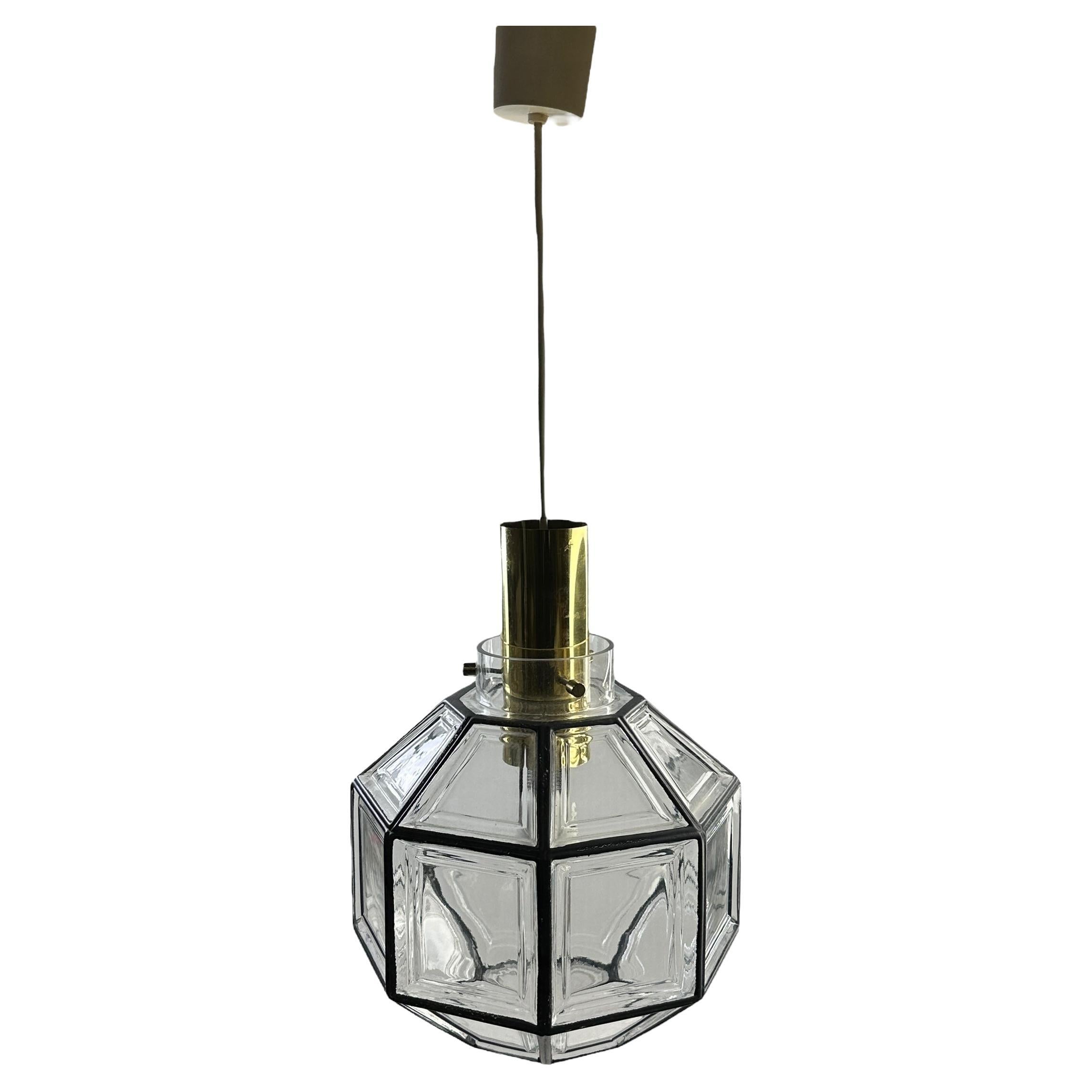 Large Mid-Century Octagonal Iron & Clear Glass Ceiling Light by Limburg, Germany For Sale