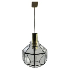 Large Mid-Century Octagonal Iron & Clear Glass Ceiling Light by Limburg, Germany
