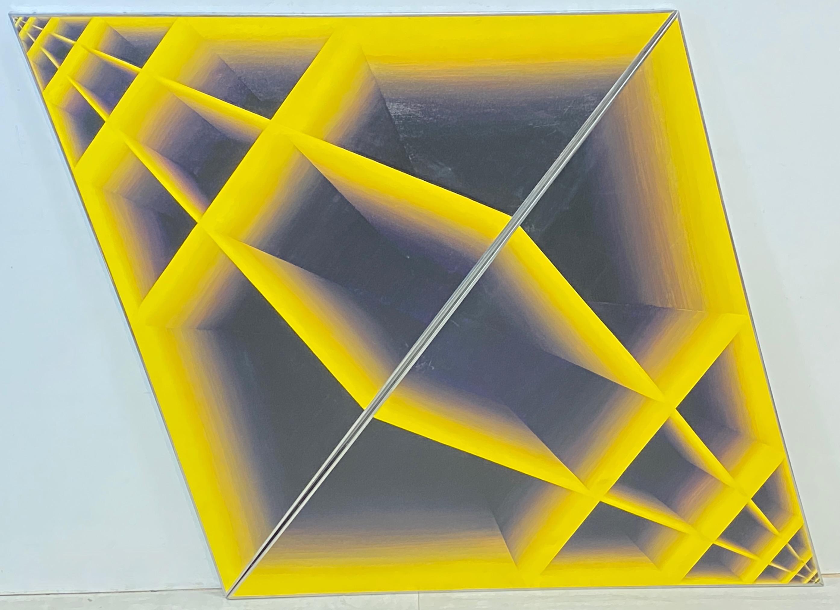 Hand-Painted Large Mid Century Op Art Painting Acrylic on Canvas, 1960's-1970's