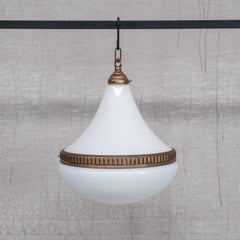 Large Mid-Century Opaline and Brass Pendant Light