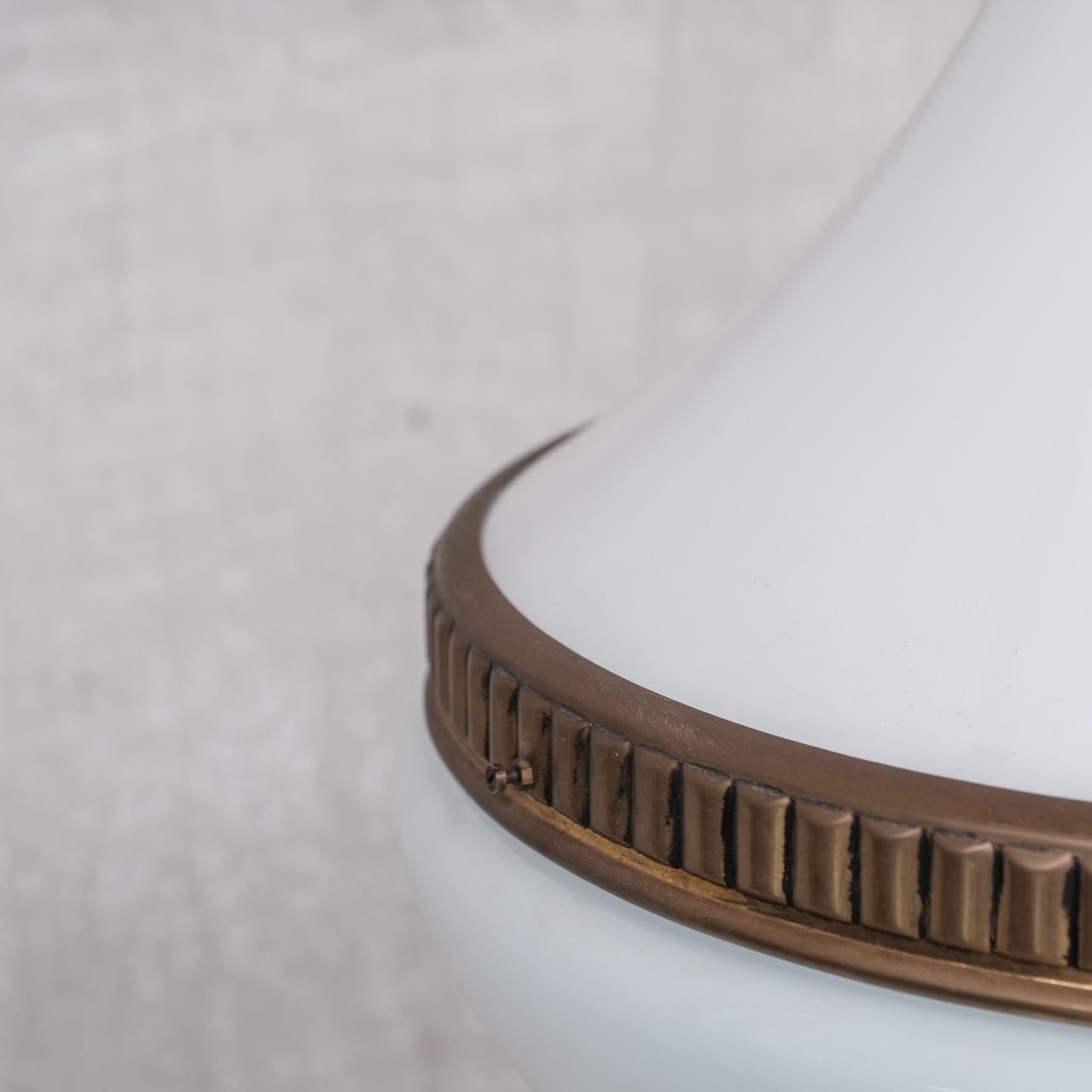 Large Mid-Century Opaline and Brass Pendant Light In Good Condition For Sale In London, GB