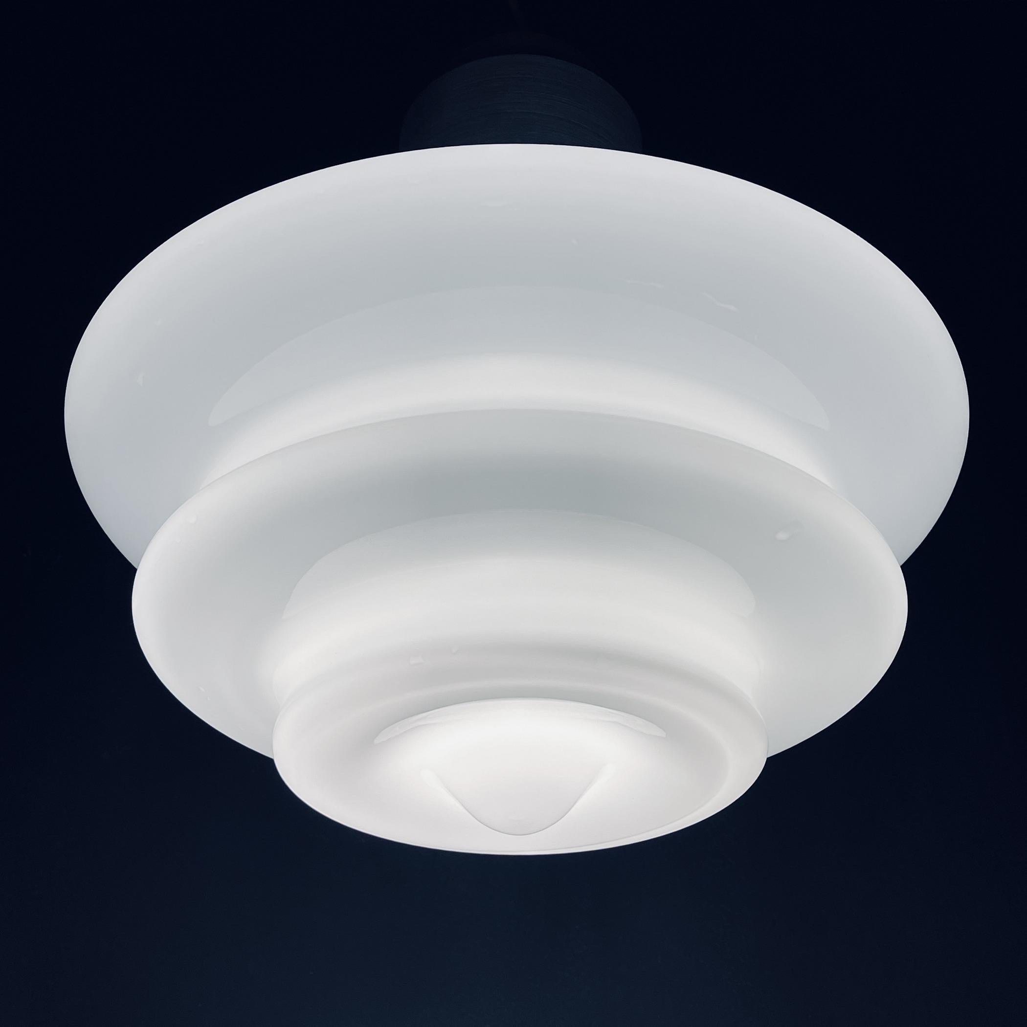 Large mid-century opaline white glass hanging lamp Italy 1960s For Sale 3