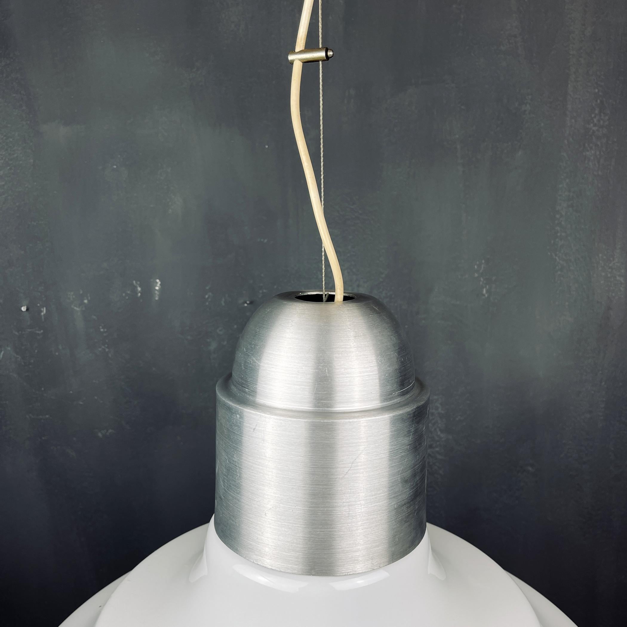 20th Century Large mid-century opaline white glass hanging lamp Italy 1960s For Sale