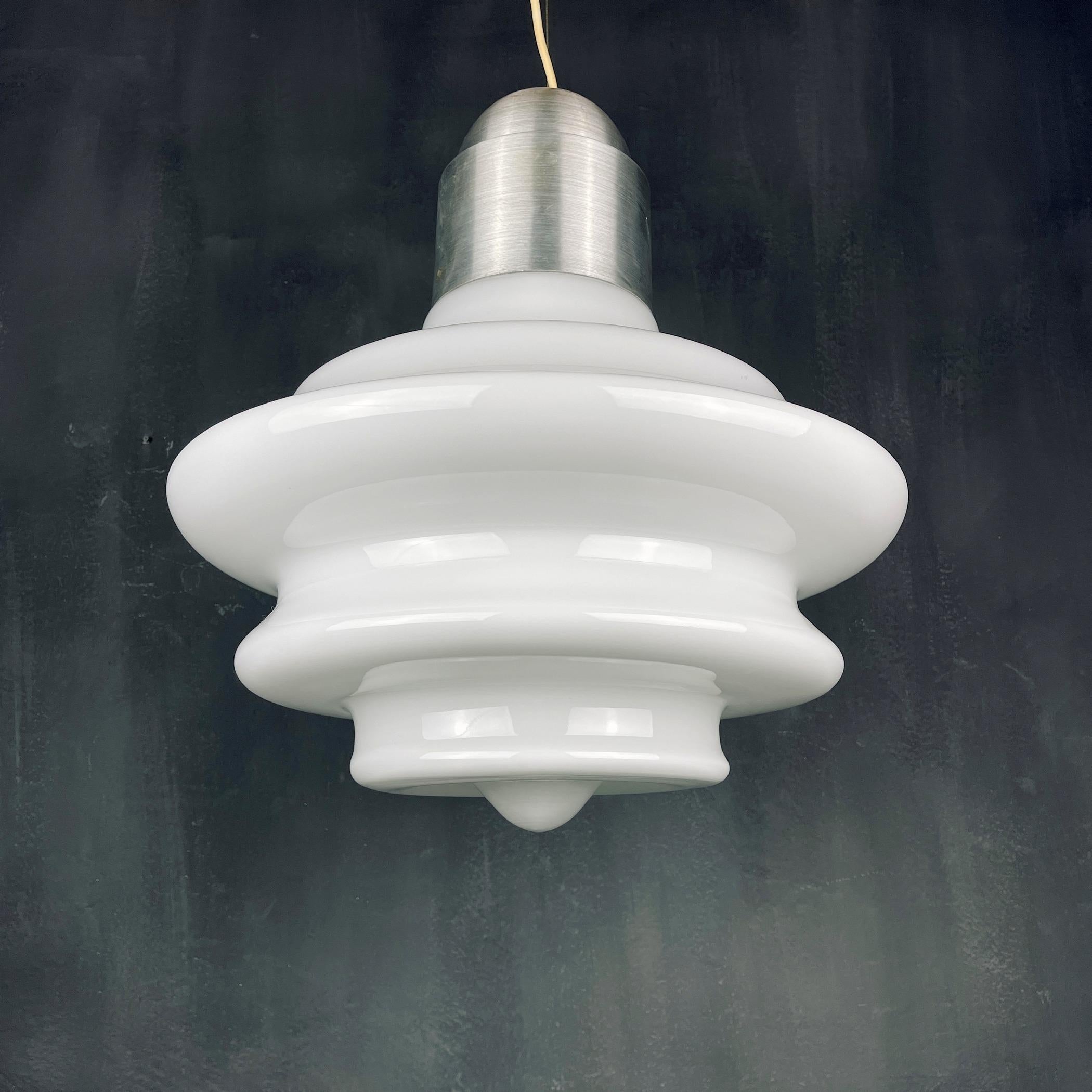 Opaline Glass Large mid-century opaline white glass hanging lamp Italy 1960s For Sale