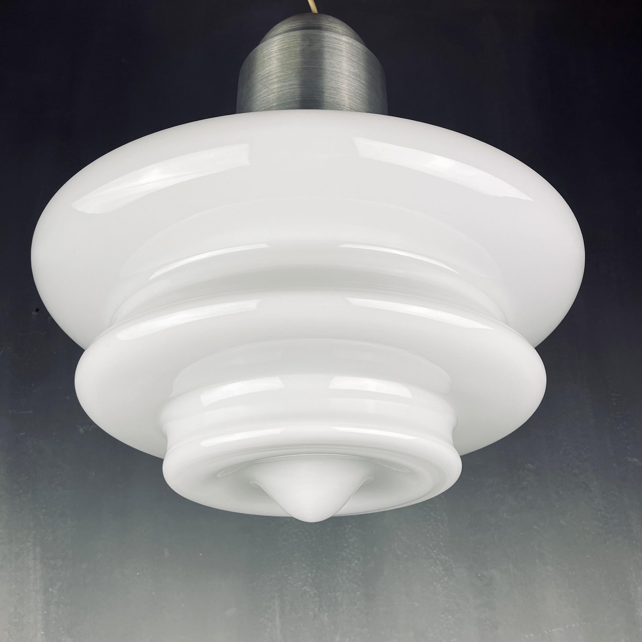 Large mid-century opaline white glass hanging lamp Italy 1960s For Sale 1