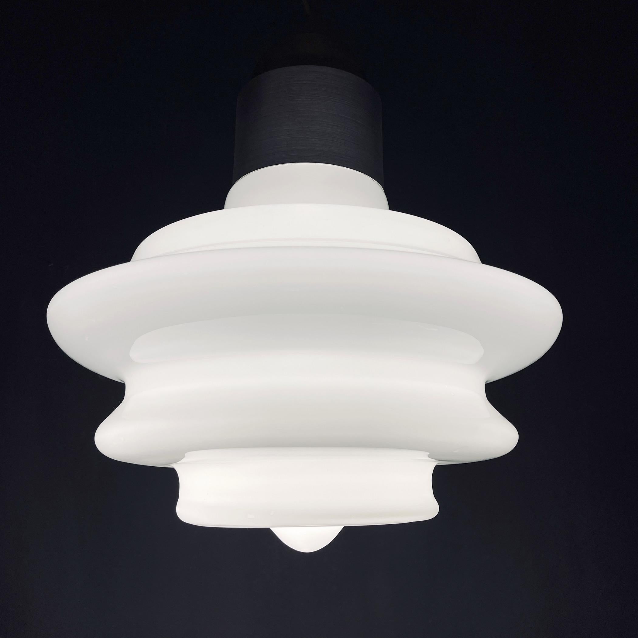 Large mid-century opaline white glass hanging lamp Italy 1960s For Sale 2