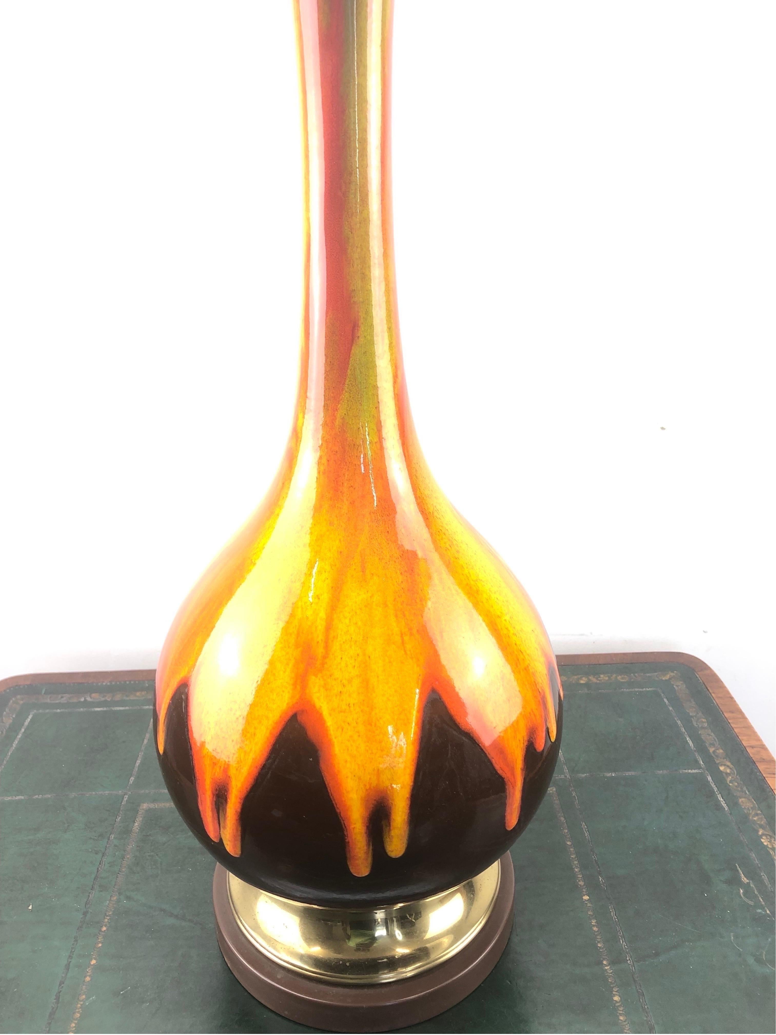 Mid-Century Modern Large Mid Century Orange Drip Glaze Lamp For Sale