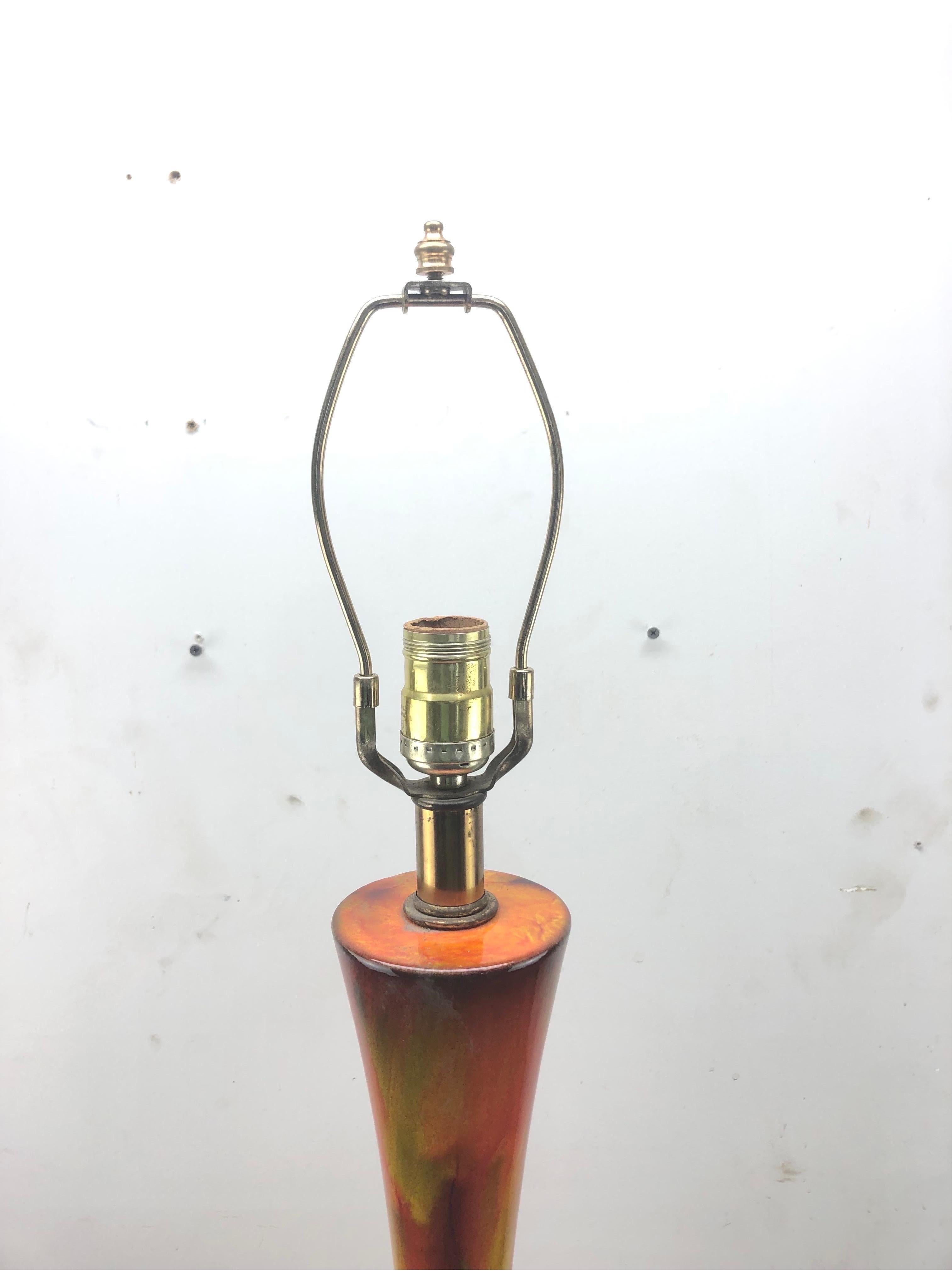 Large Mid Century Orange Drip Glaze Lamp In Good Condition For Sale In Chapel Hill, NC
