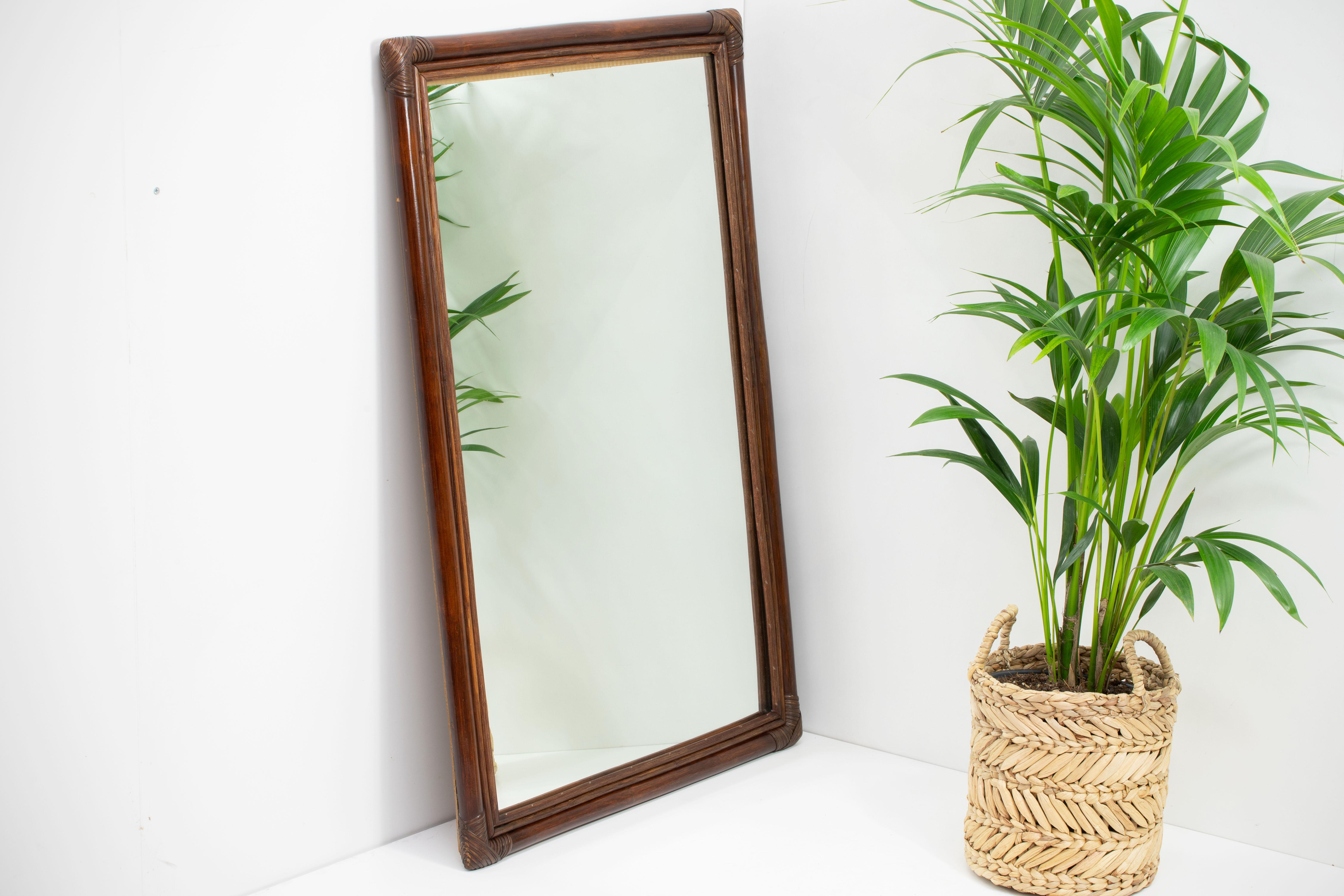 Large Mid-Century Organic Modern Bamboo Mirror Glass 1960s In Good Condition For Sale In Wiesbaden, DE