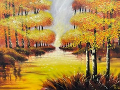 Large Midcentury Original Impressionism Oil Painting Landscaping by Thomas
