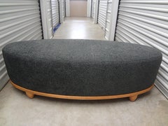 Large Mid-Century Oval Bench Upholstered in Grey Shearling