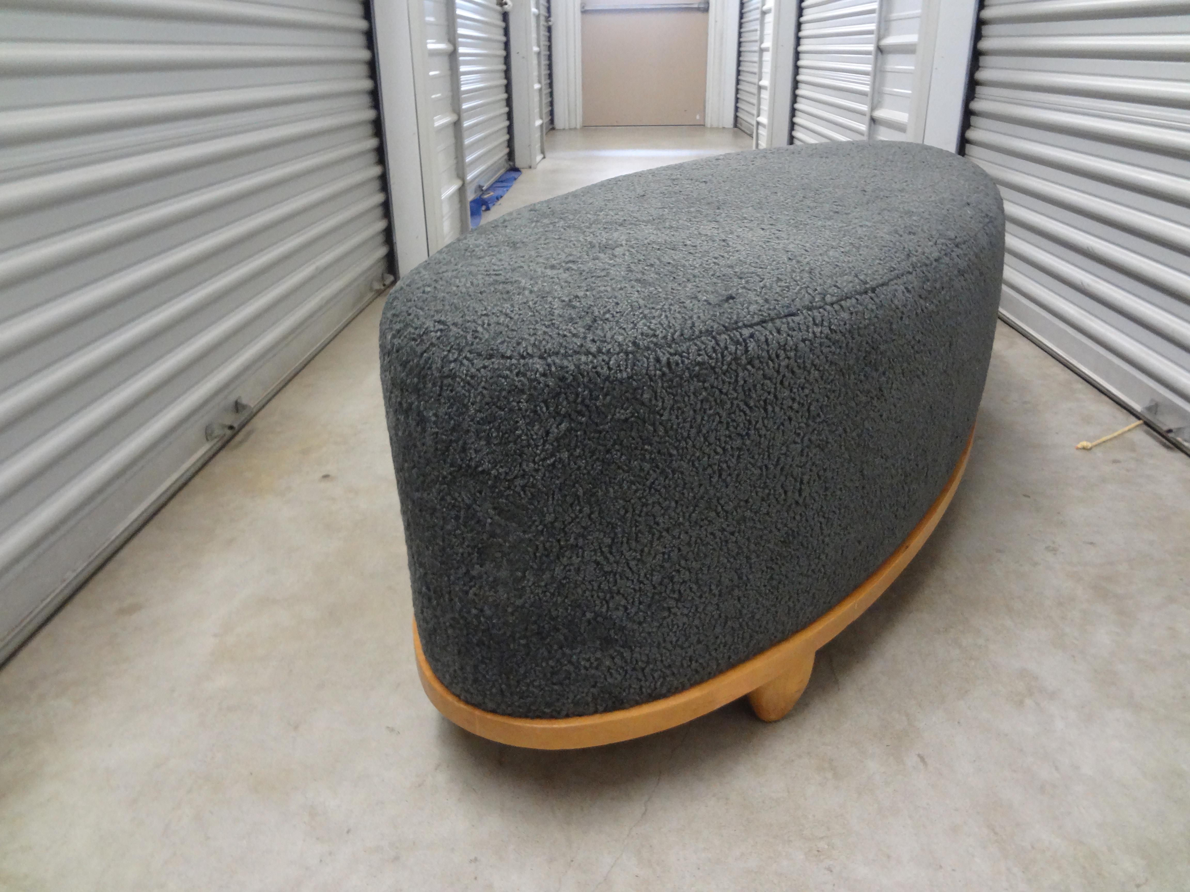 Large Mid-Century Oval Bench Upholstered in Grey Shearling In Good Condition In Houston, TX