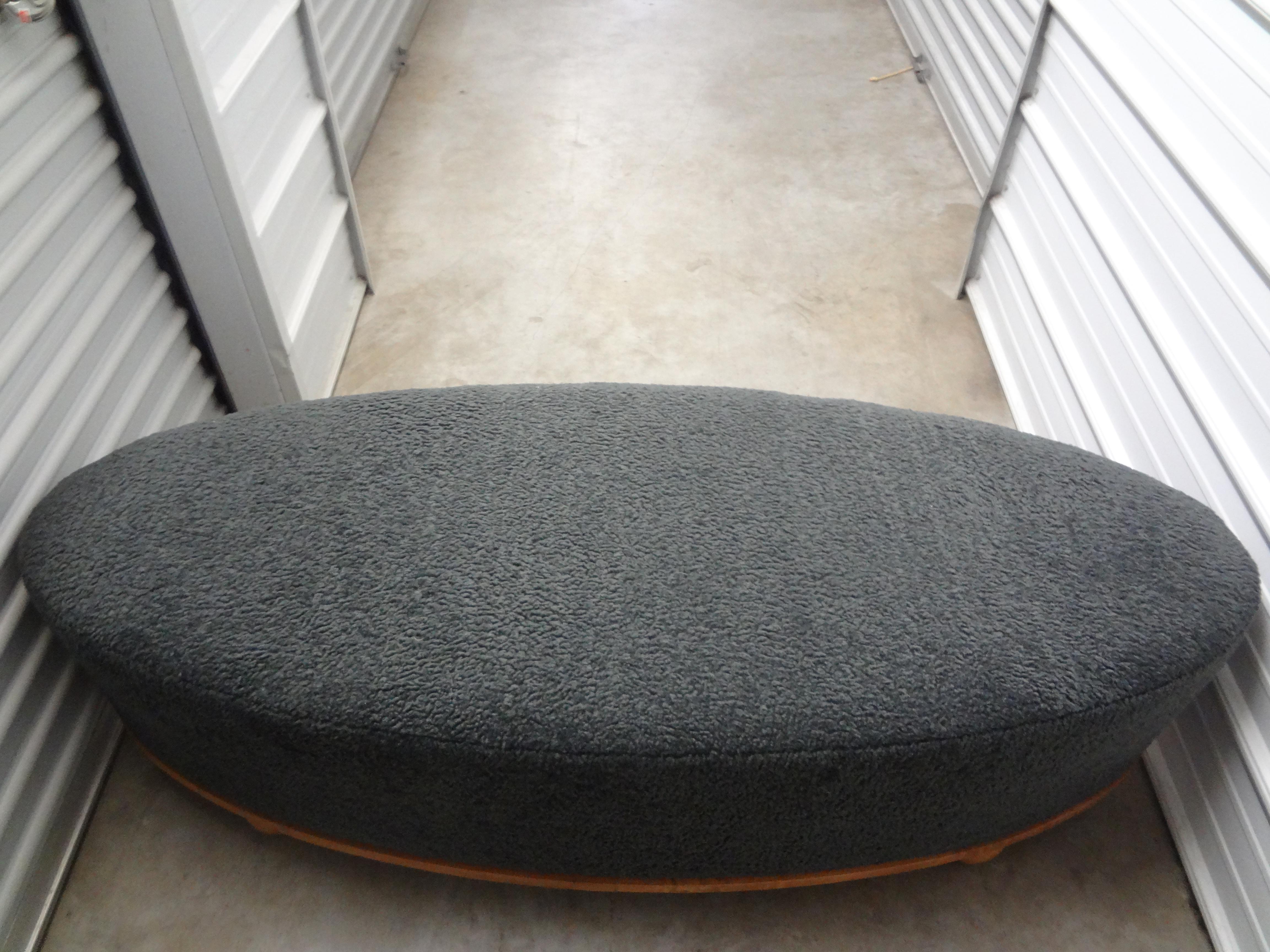 Large Mid-Century Oval Bench Upholstered in Grey Shearling 2