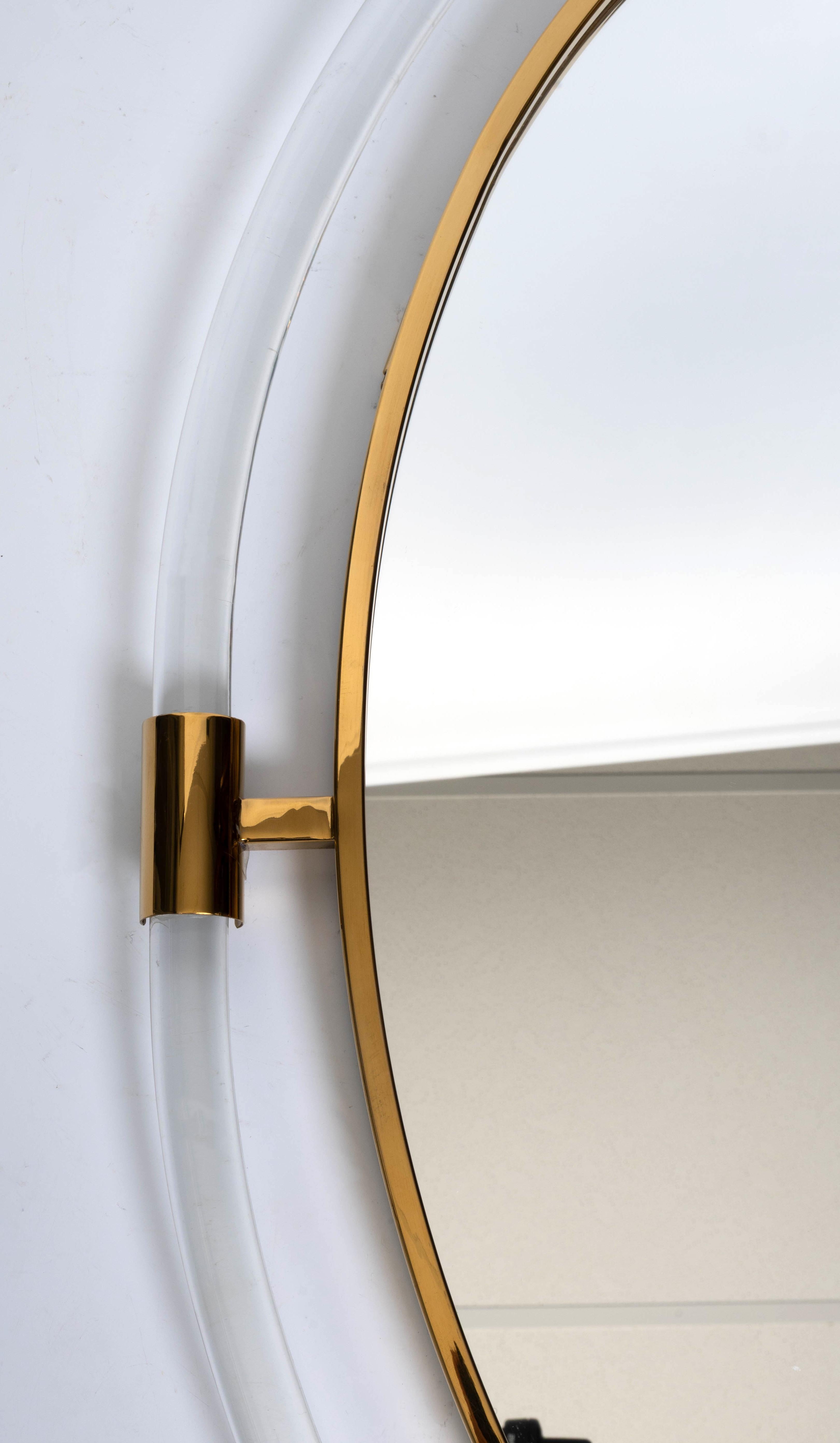 Large Mid Century Oval Lucite And Brass Mirror For Sale 4