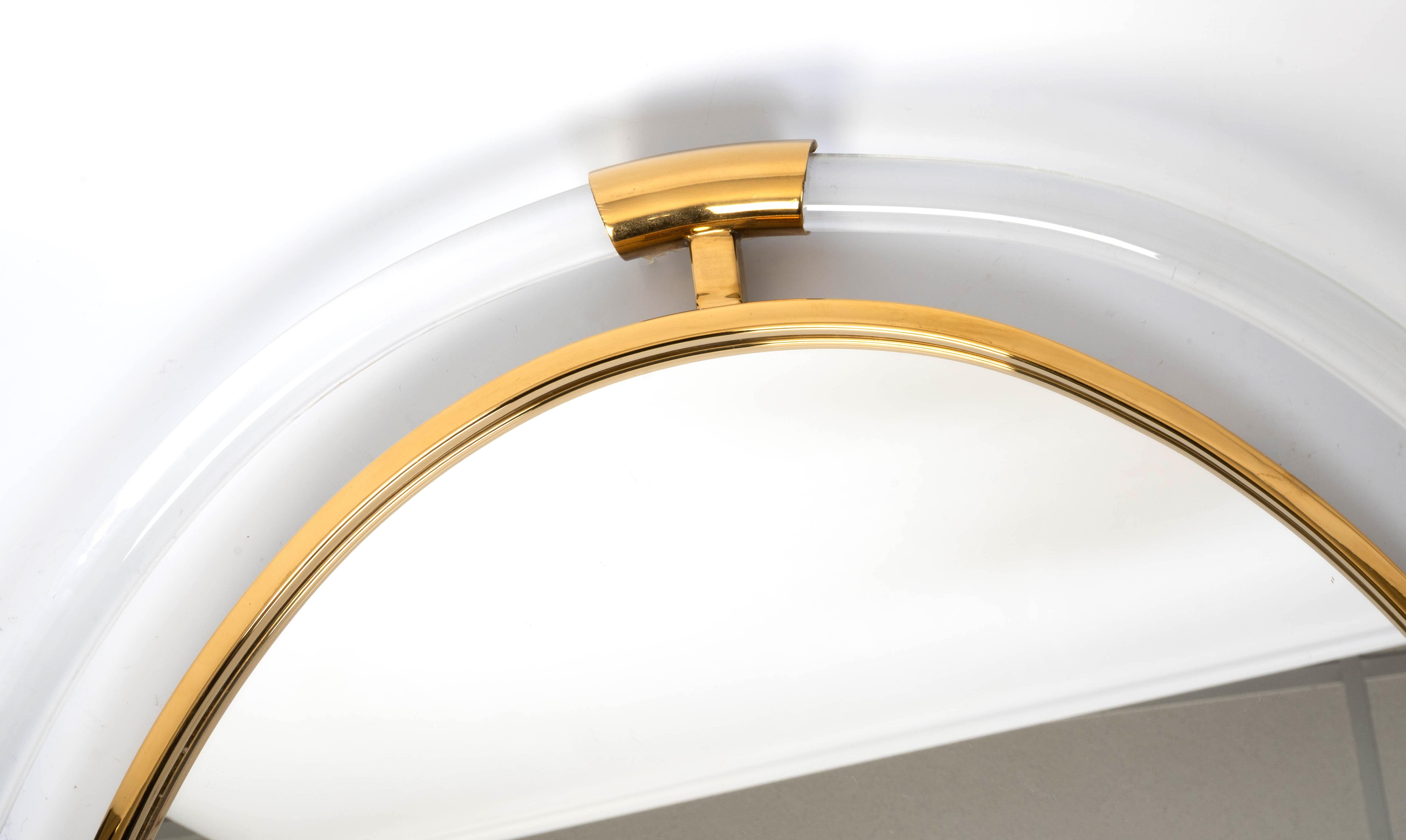 Mid-Century Modern Large Mid Century Oval Lucite And Brass Mirror For Sale