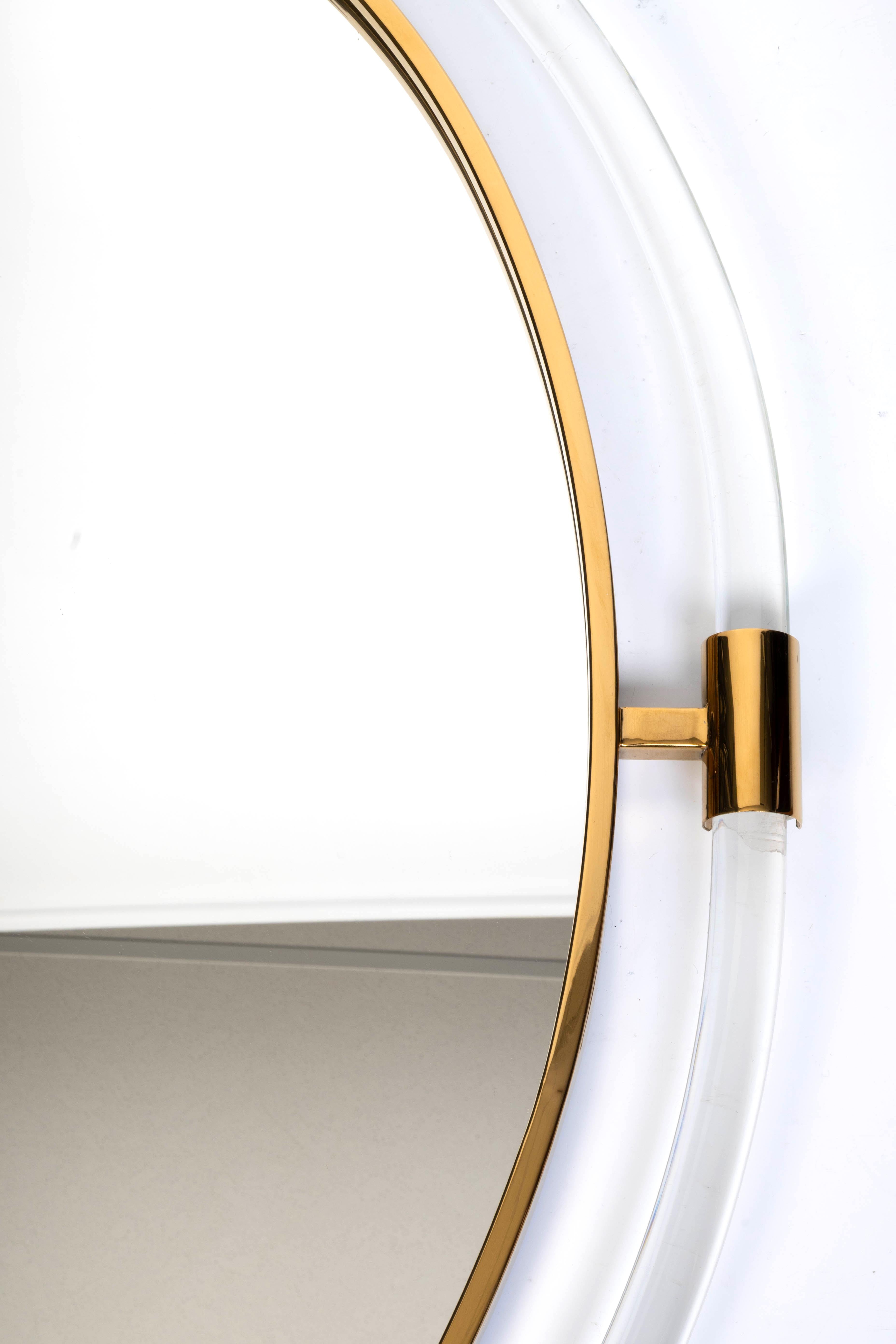 English Large Mid Century Oval Lucite And Brass Mirror For Sale