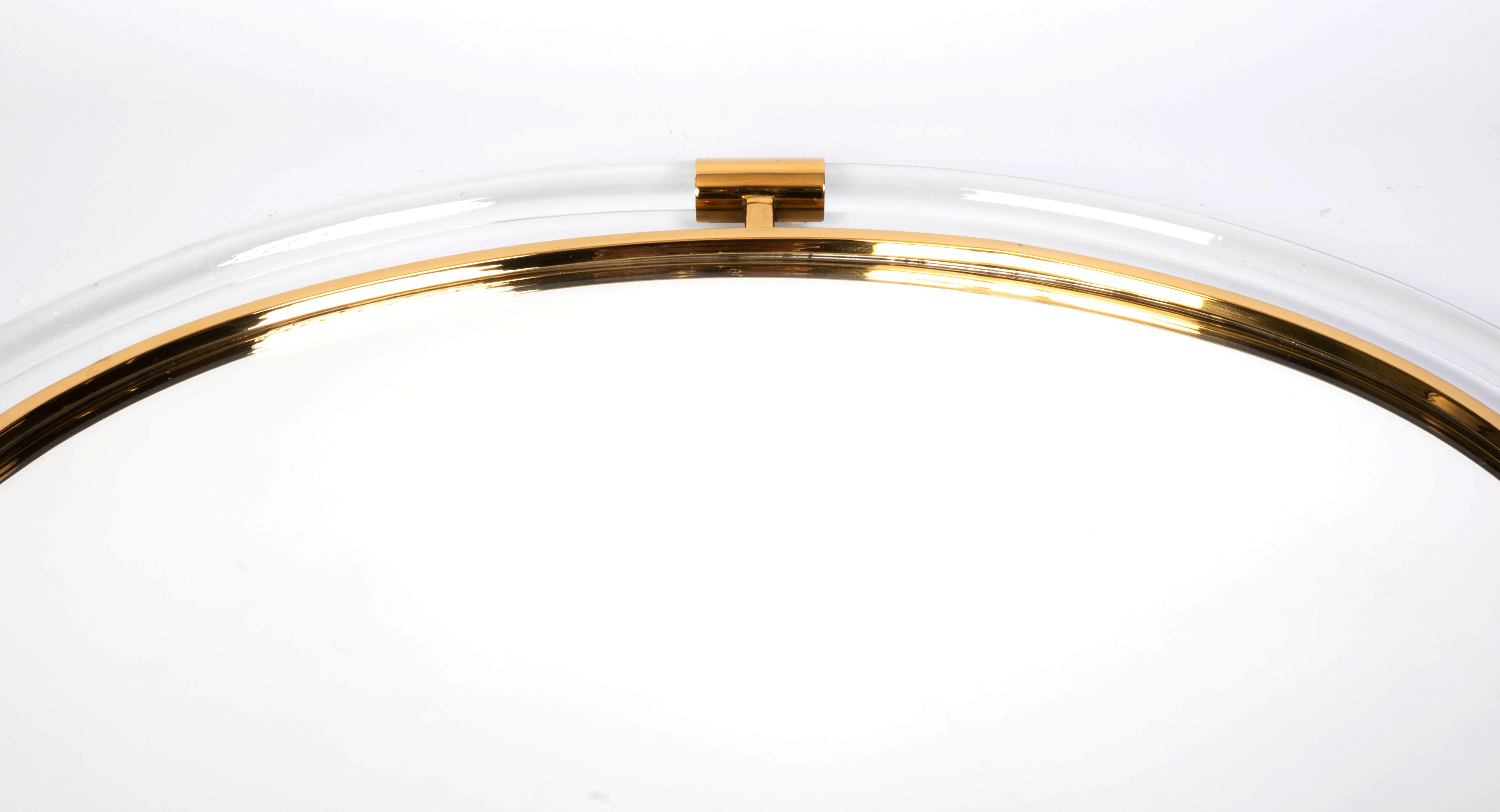 20th Century Large Mid Century Oval Lucite And Brass Mirror For Sale