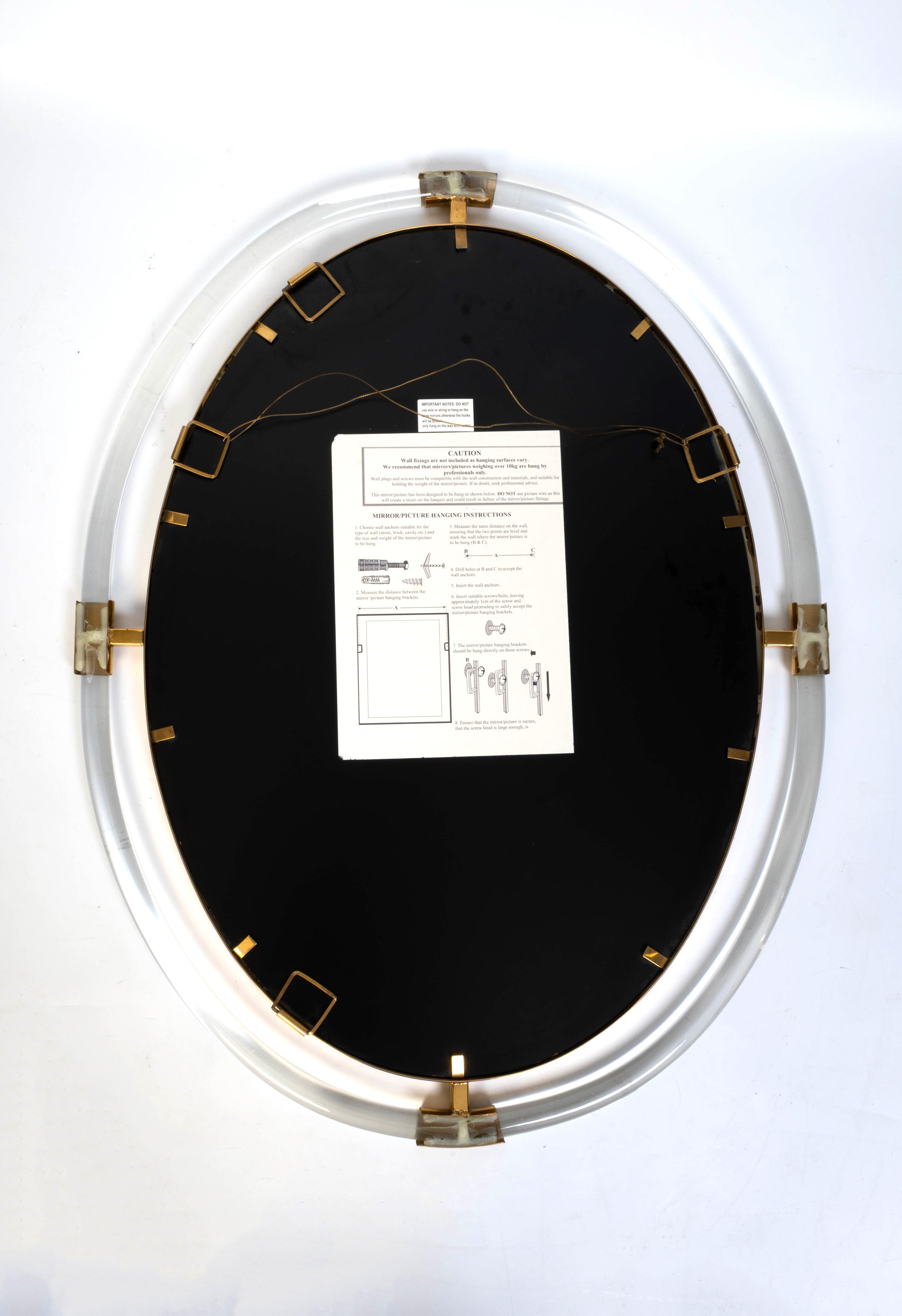 Large Mid Century Oval Lucite And Brass Mirror For Sale 3