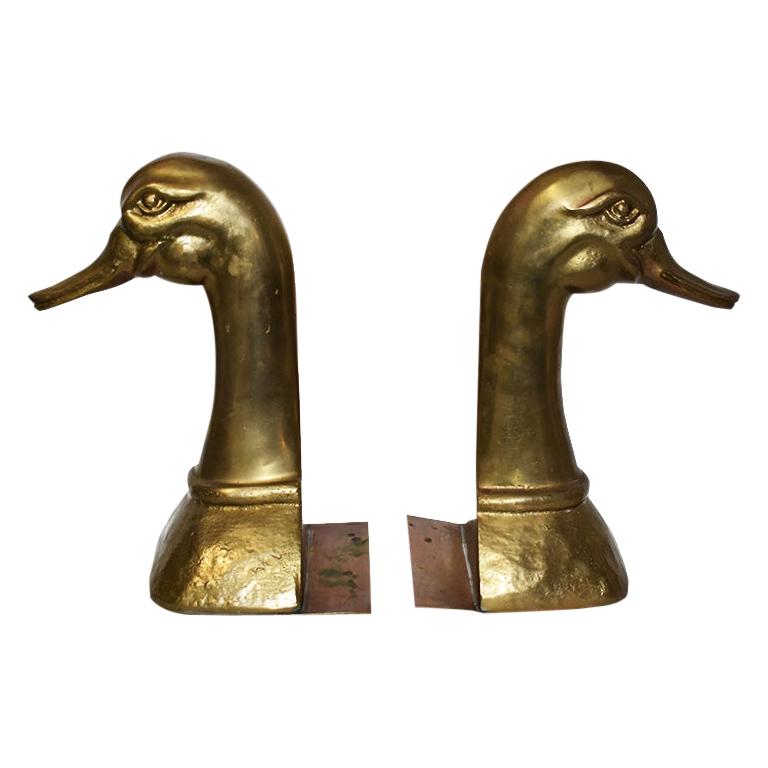 Large Midcentury Oversize Gold Brass Duck Bookends a Pair, Made in Spain