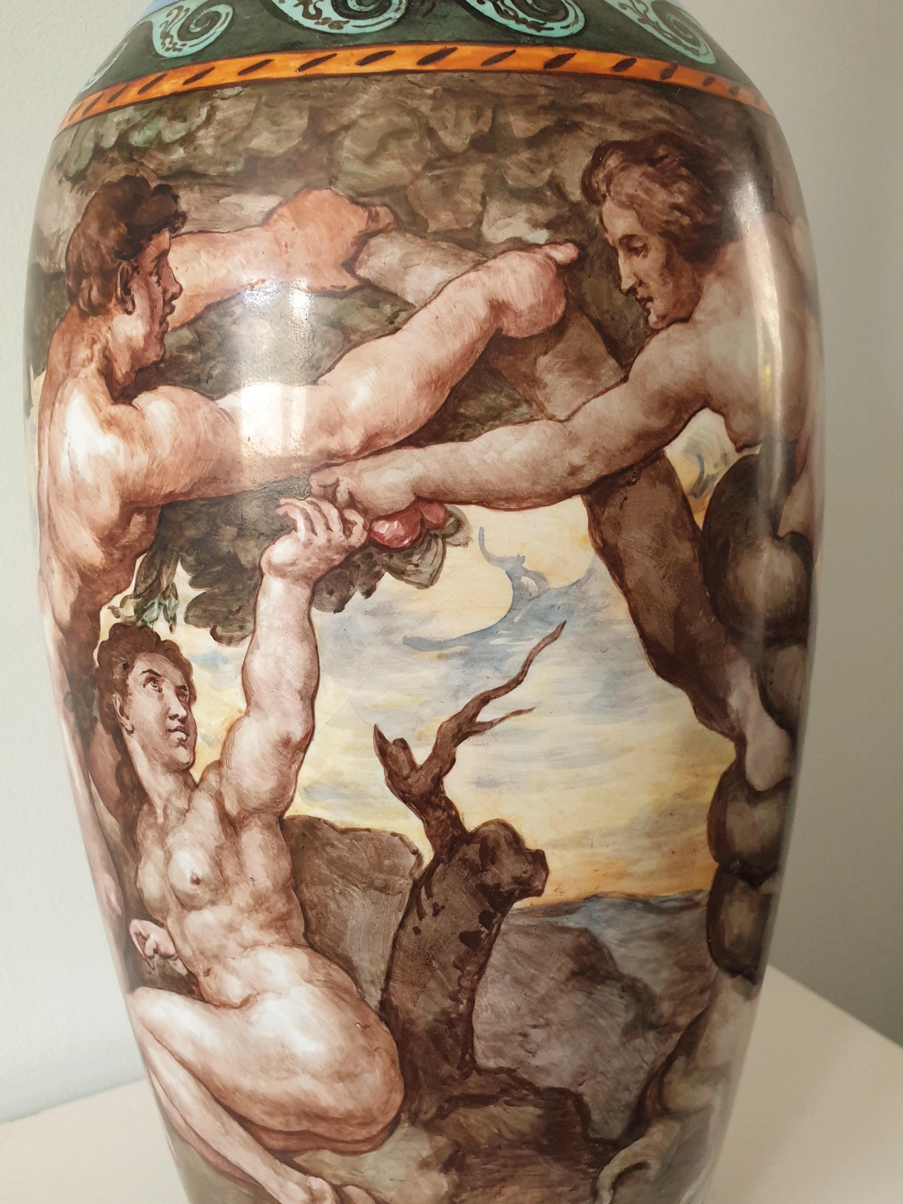 20th Century Large Mid Century painted Swedish vase. For Sale
