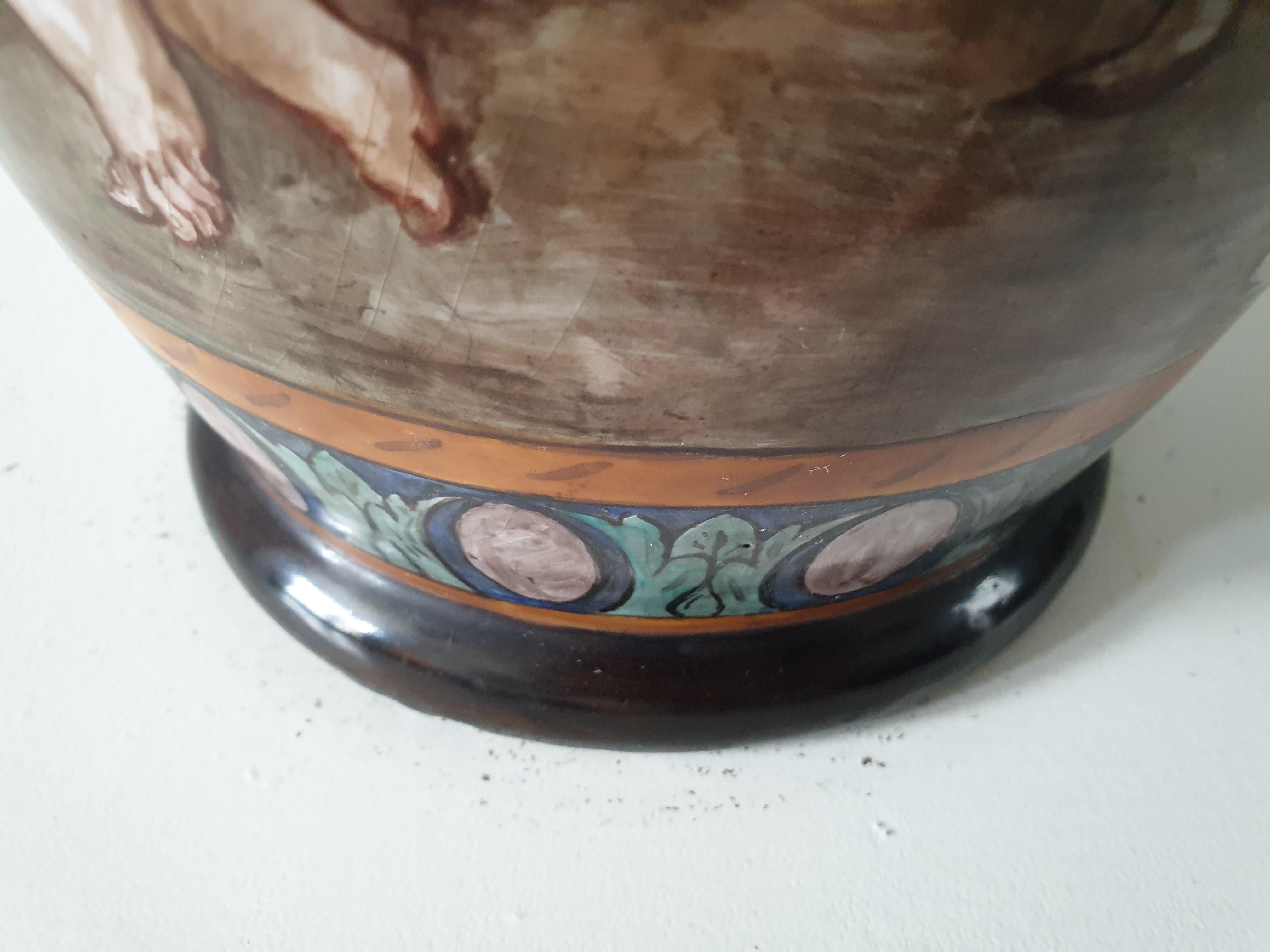 Ceramic Large Mid Century painted Swedish vase. For Sale