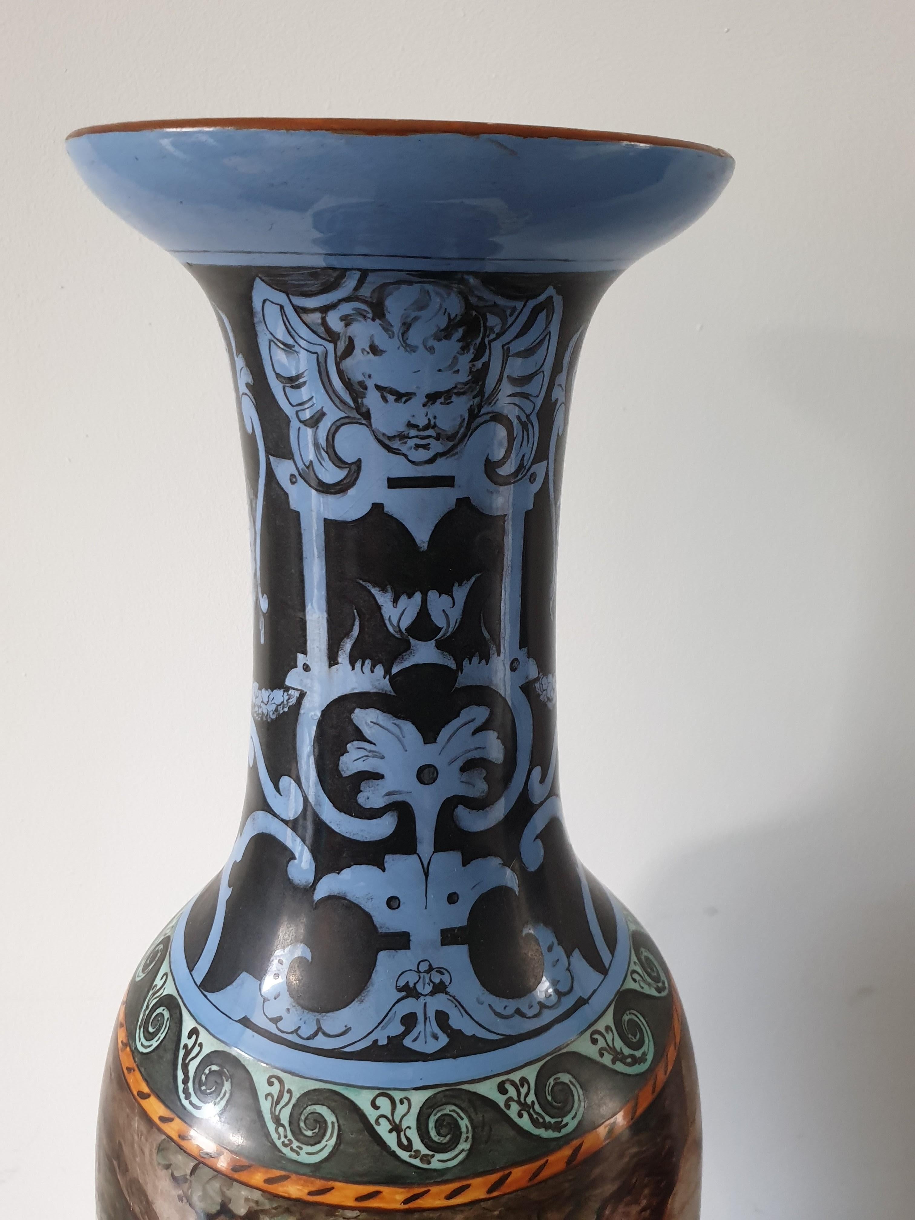 Large Mid Century painted Swedish vase. For Sale 2