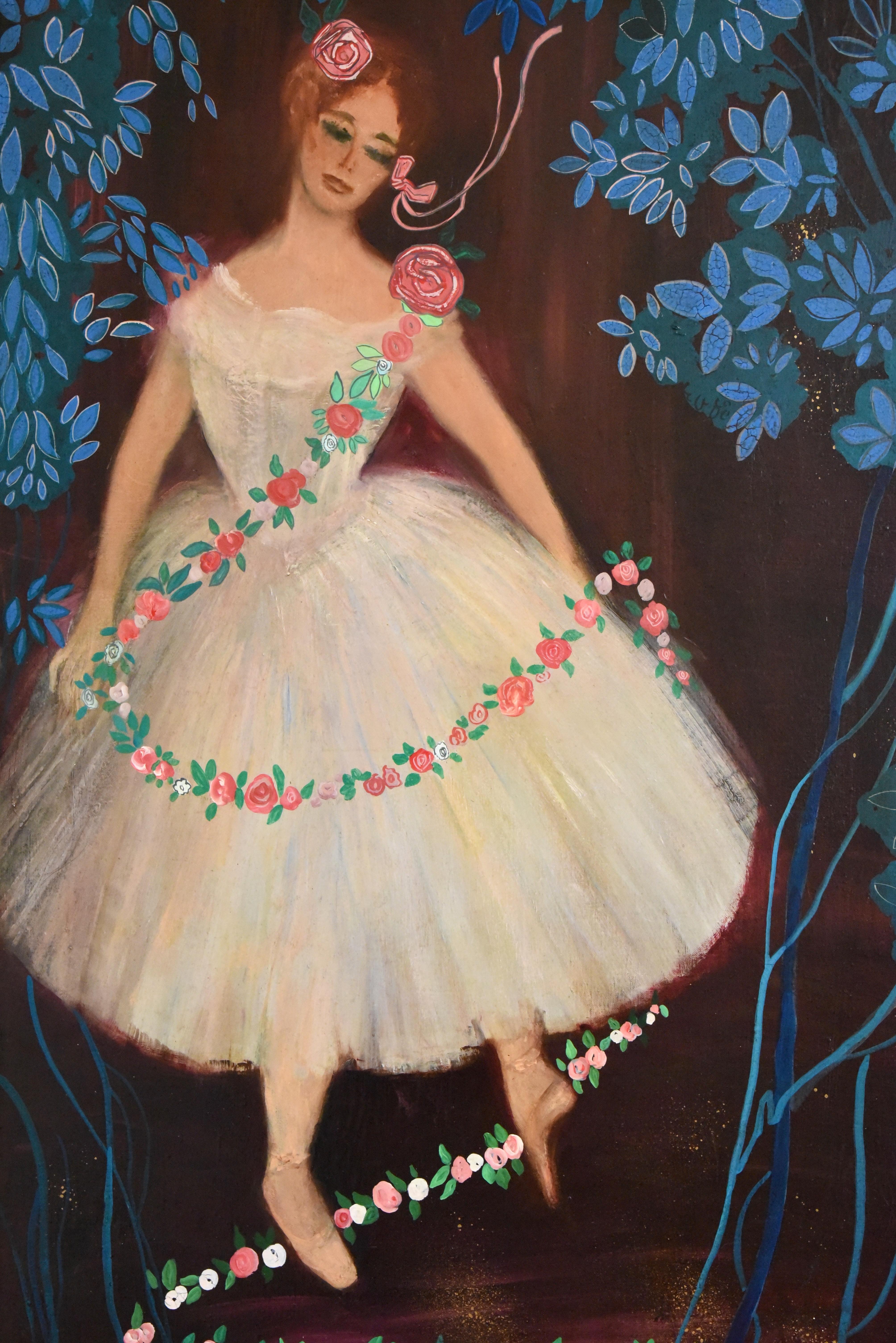 Großes Gemälde der Ballerina Étoile Claude Bessy aus der Mitte des Jahrhunderts  Frankreich 1956 (Moderne der Mitte des Jahrhunderts)