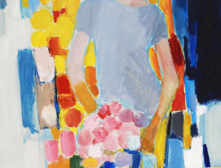 Large Mid Century Painting Portrait of a Young Woman c1960 Acrylic on Canvas For Sale 3