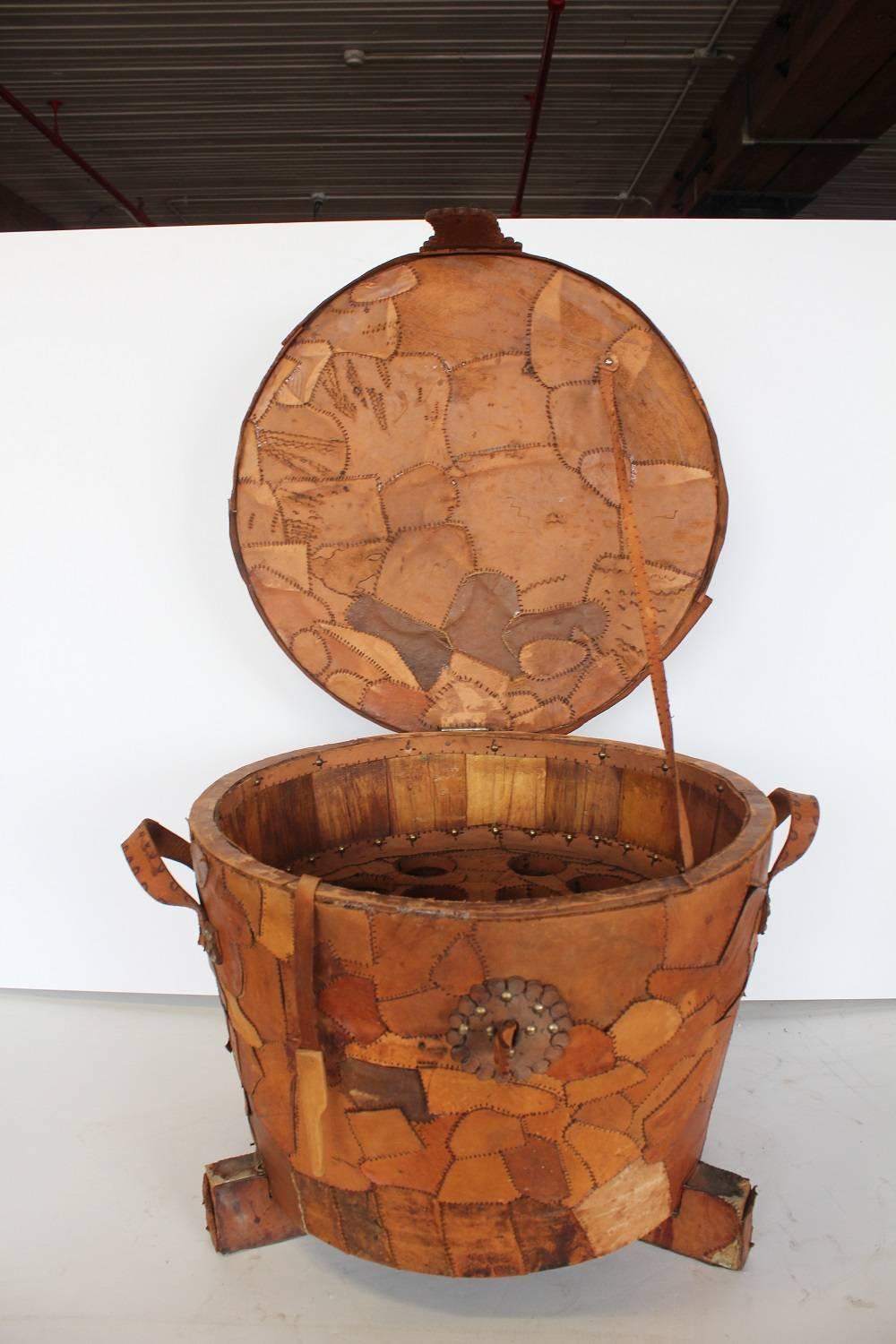 large leather basket