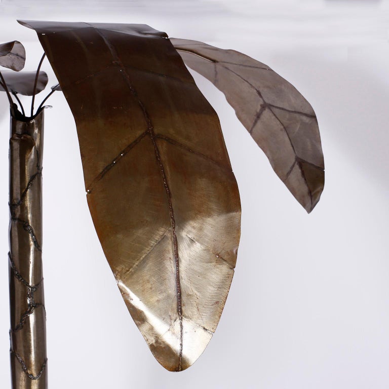 Large Midcentury Patinated Metal Palm Tree For Sale at 1stDibs