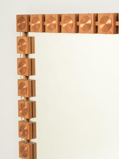 Large Mid-Century Pine & Copper Wall Mirror, Glas & Trä Hovmantorp, Sweden