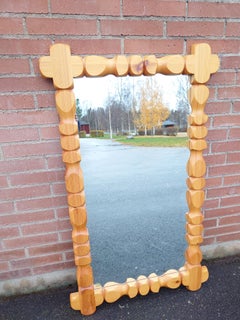 Large Mid-Century Pine Wall Mirror Glasmäster Markaryd, Sweden 1970s