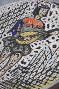 Großer Teller aus der Mitte des Jahrhunderts von der französischen Keramikerin Huguette Bessone, Vallauris AM, 60er Jahre