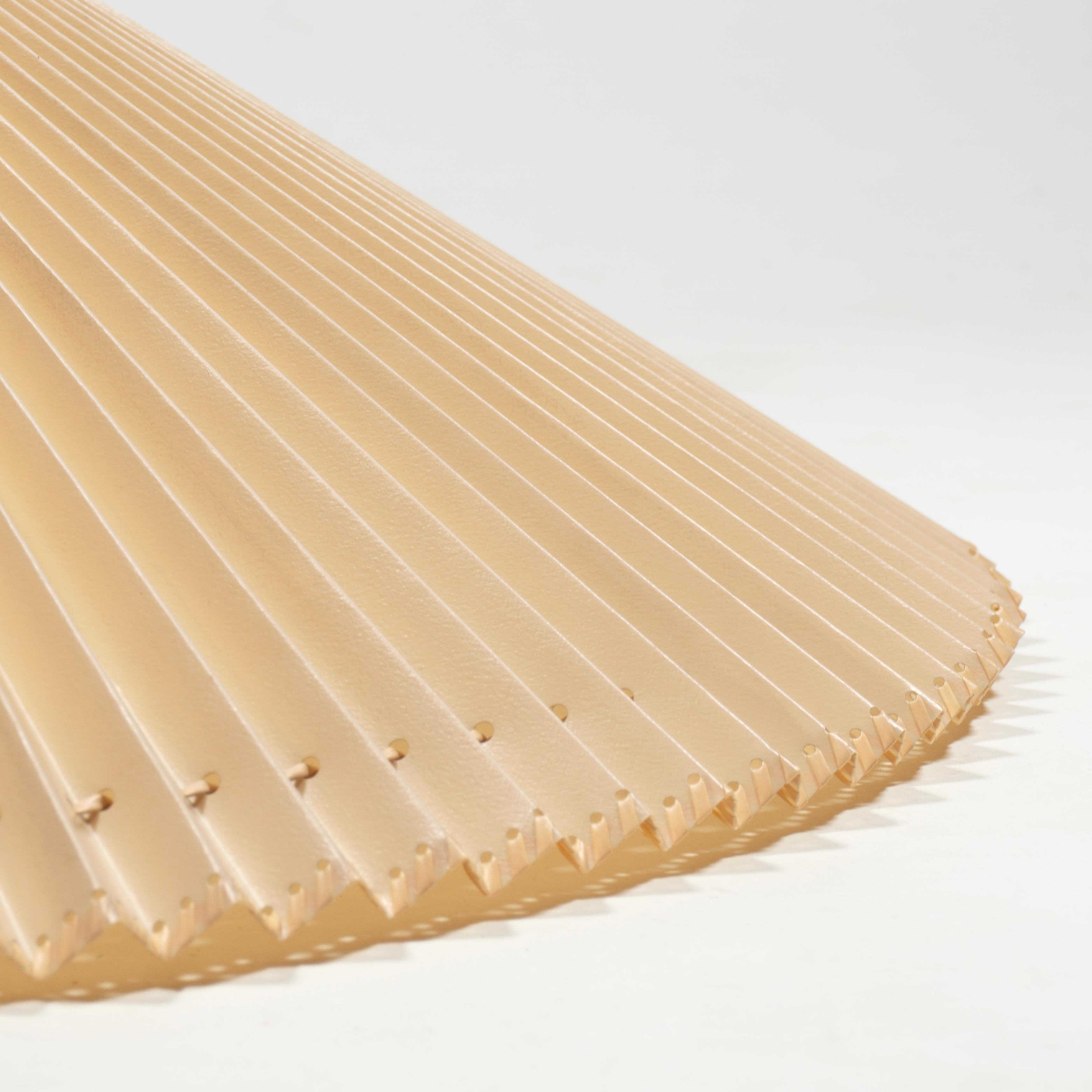 Brass Large Mid-Century Pleated Flush Mount Ceiling Lamp with wooden Centrepiece, 1960 For Sale