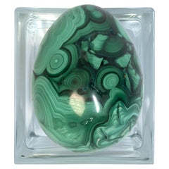 Large Mid Century Polished Solid Malachite Egg, Congo, C.1960