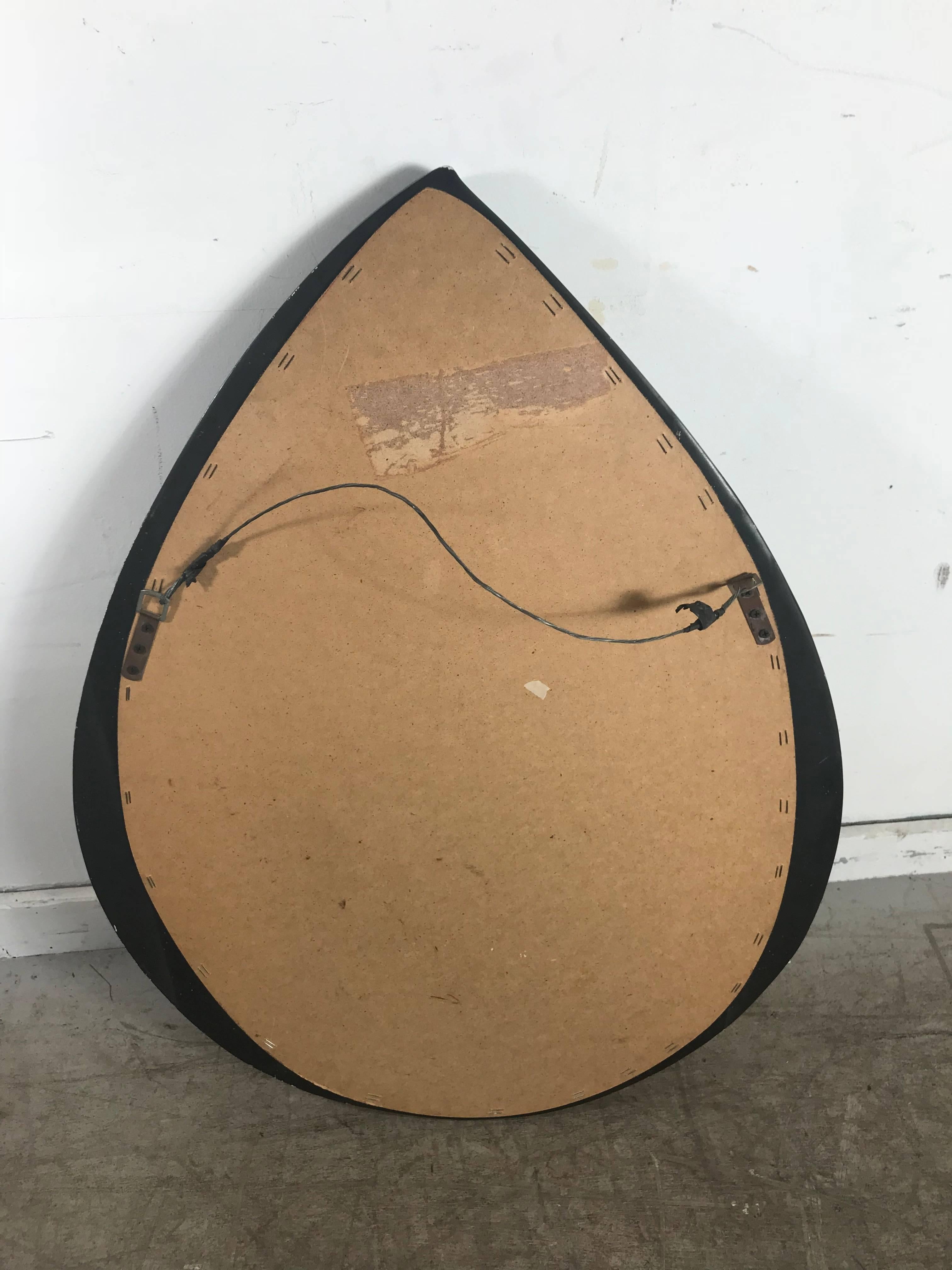 Lacquered Large Midcentury POP Modern Teardrop Mirror in Black Lacquer, circa 1971